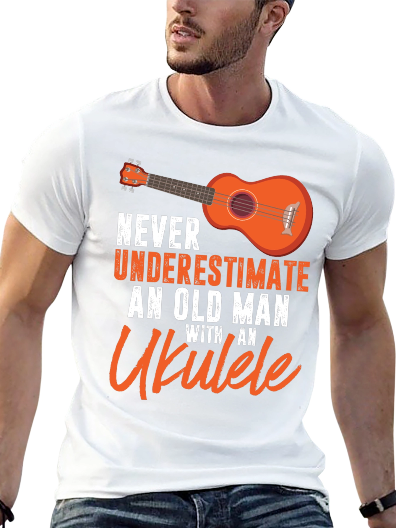 Black Ukulele Old Man T-Shirt - Music Lover Gift view 13