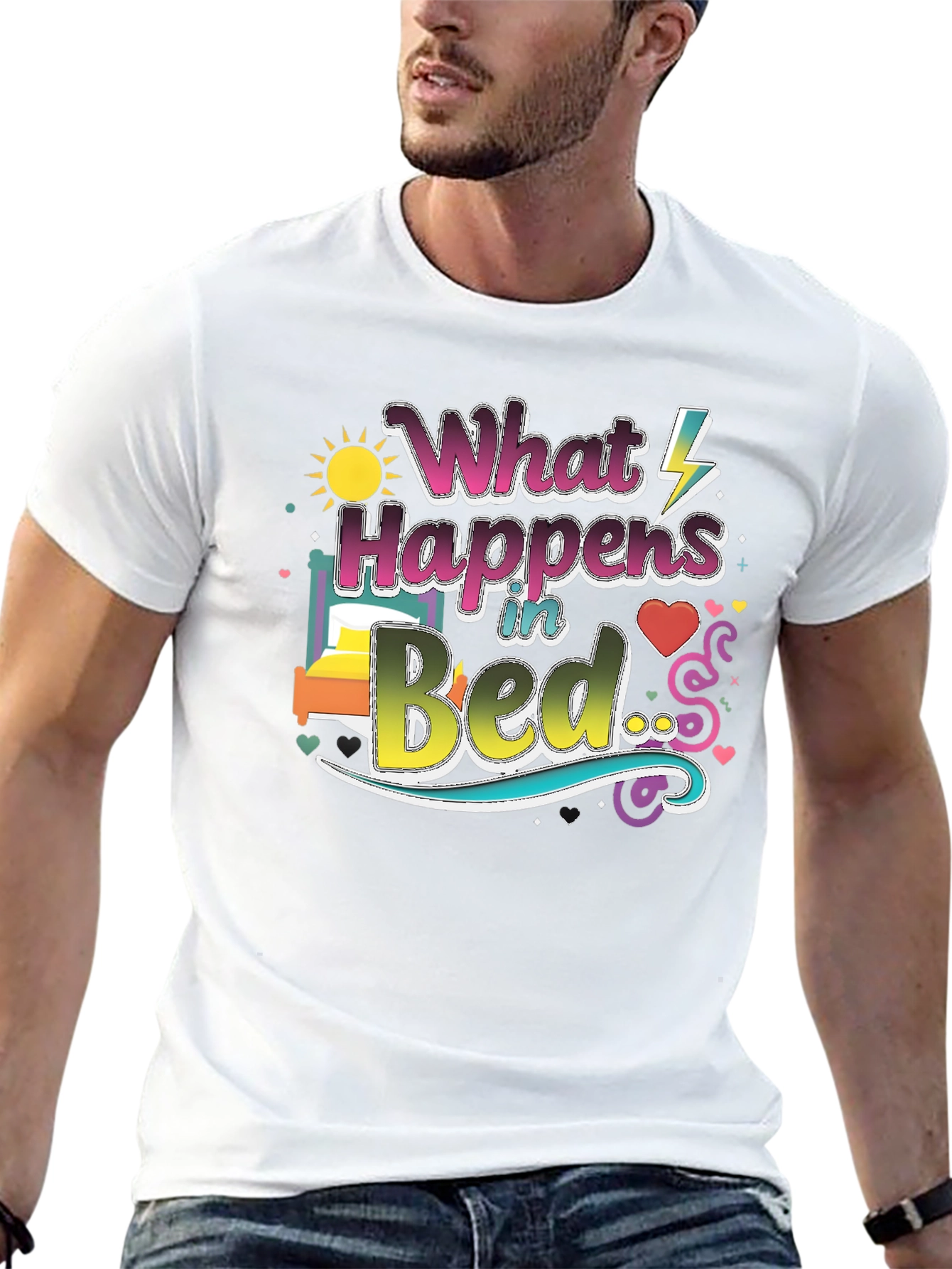 Black What Happens in Bed Graphic T-Shirt view 13