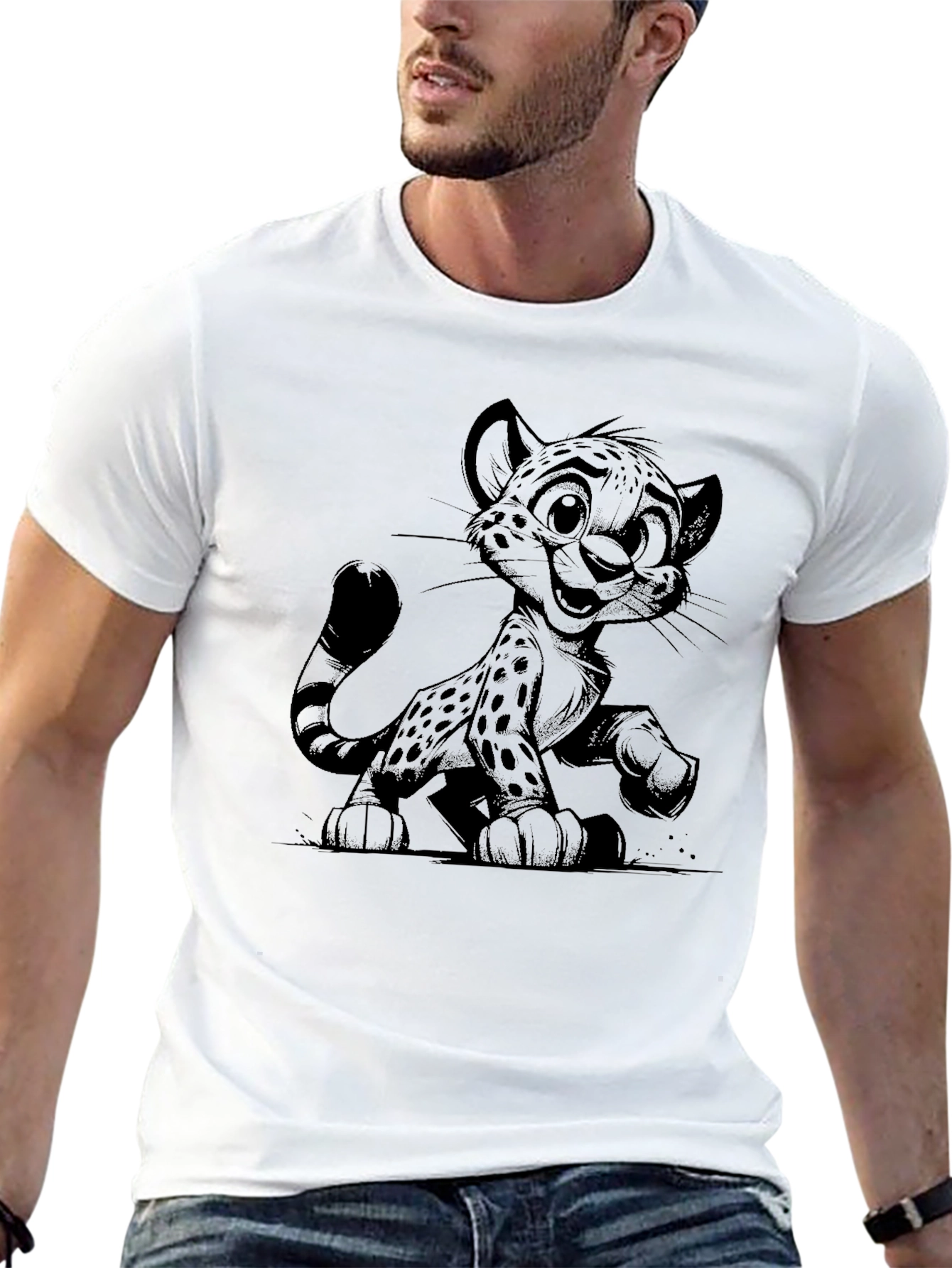 Black Cute Cheetah Graphic Black T-Shirt view 13