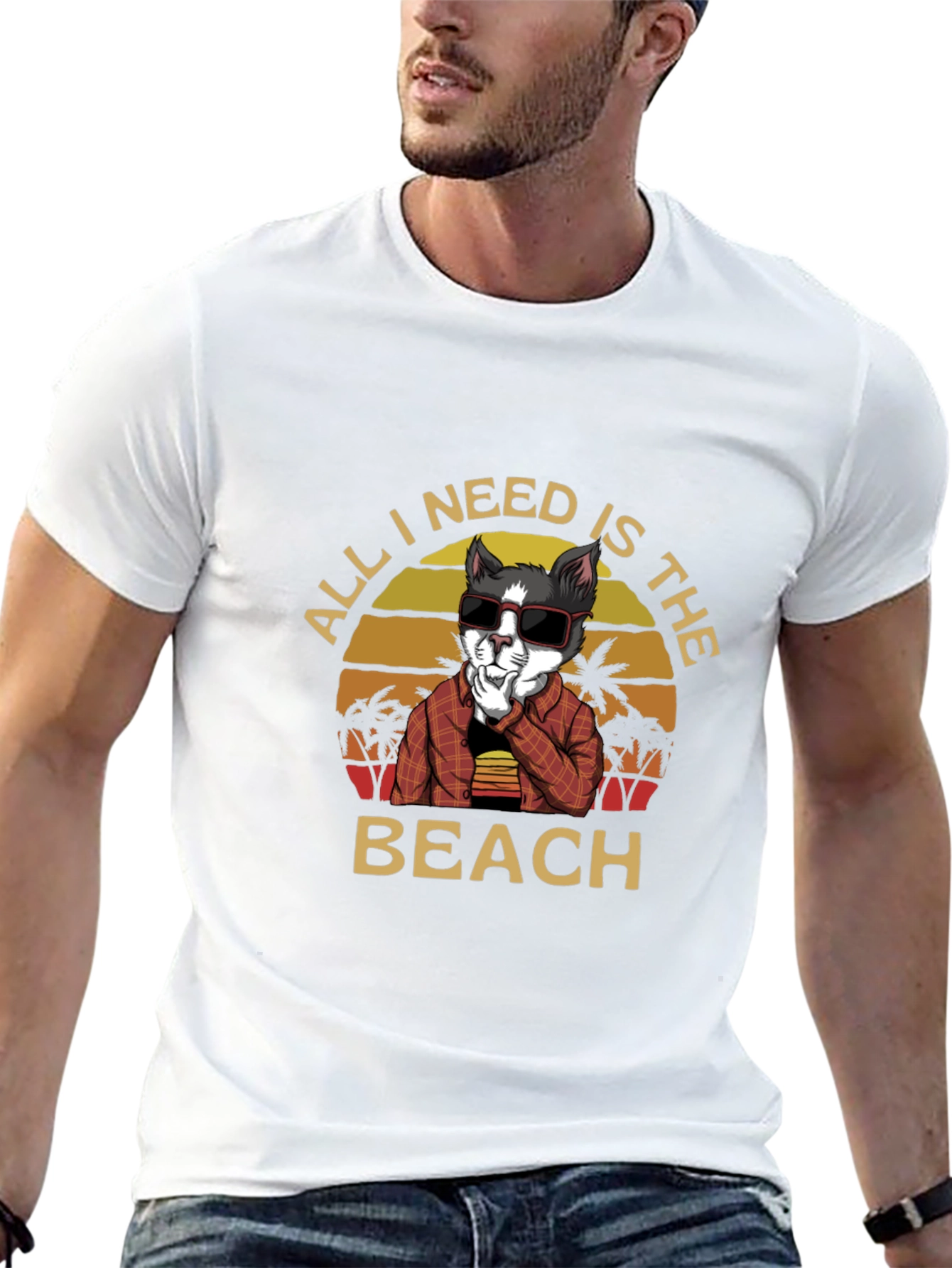 Black All I Need Is The Beach Cat T-Shirt view 13
