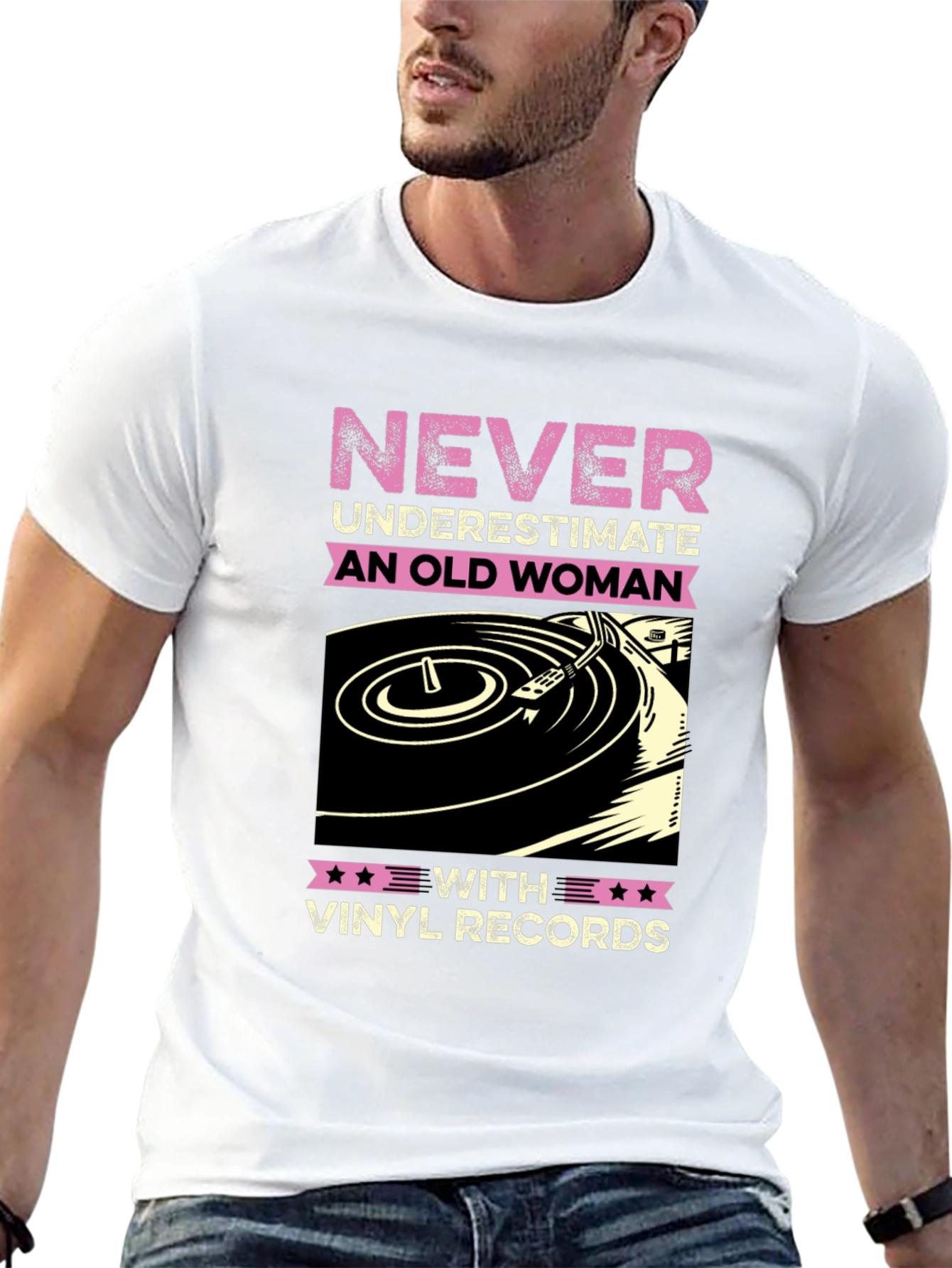 Black Never Underestimate Old Woman Vinyl Records T-Shirt view 13