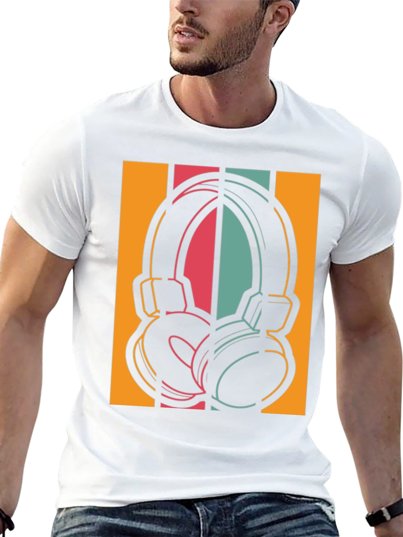 Black Retro Headphones Graphic Tee - Vintage Style Music Shirt view 13