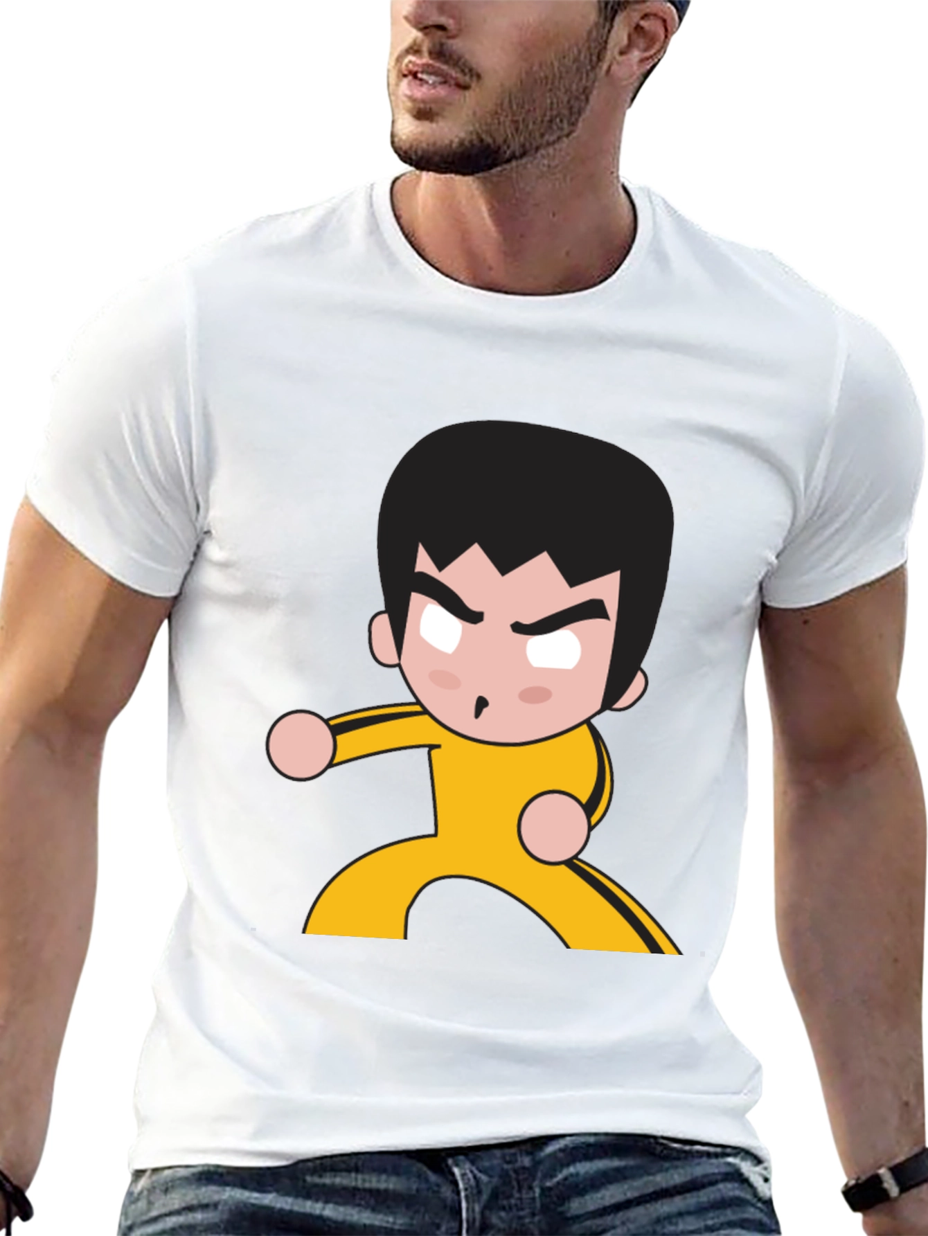Black Martial Arts Cartoon Graphic Black T-Shirt view 13