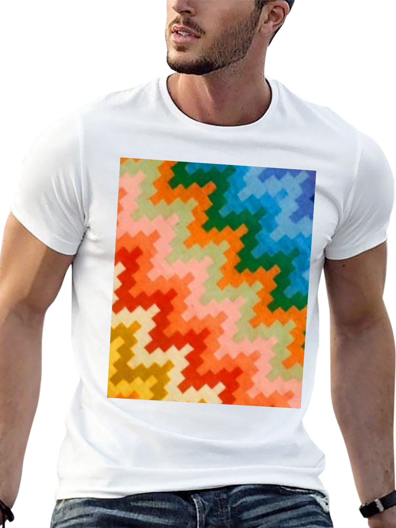 Black Retro Zig-Zag Pattern Tee - Bold & Funky view 13