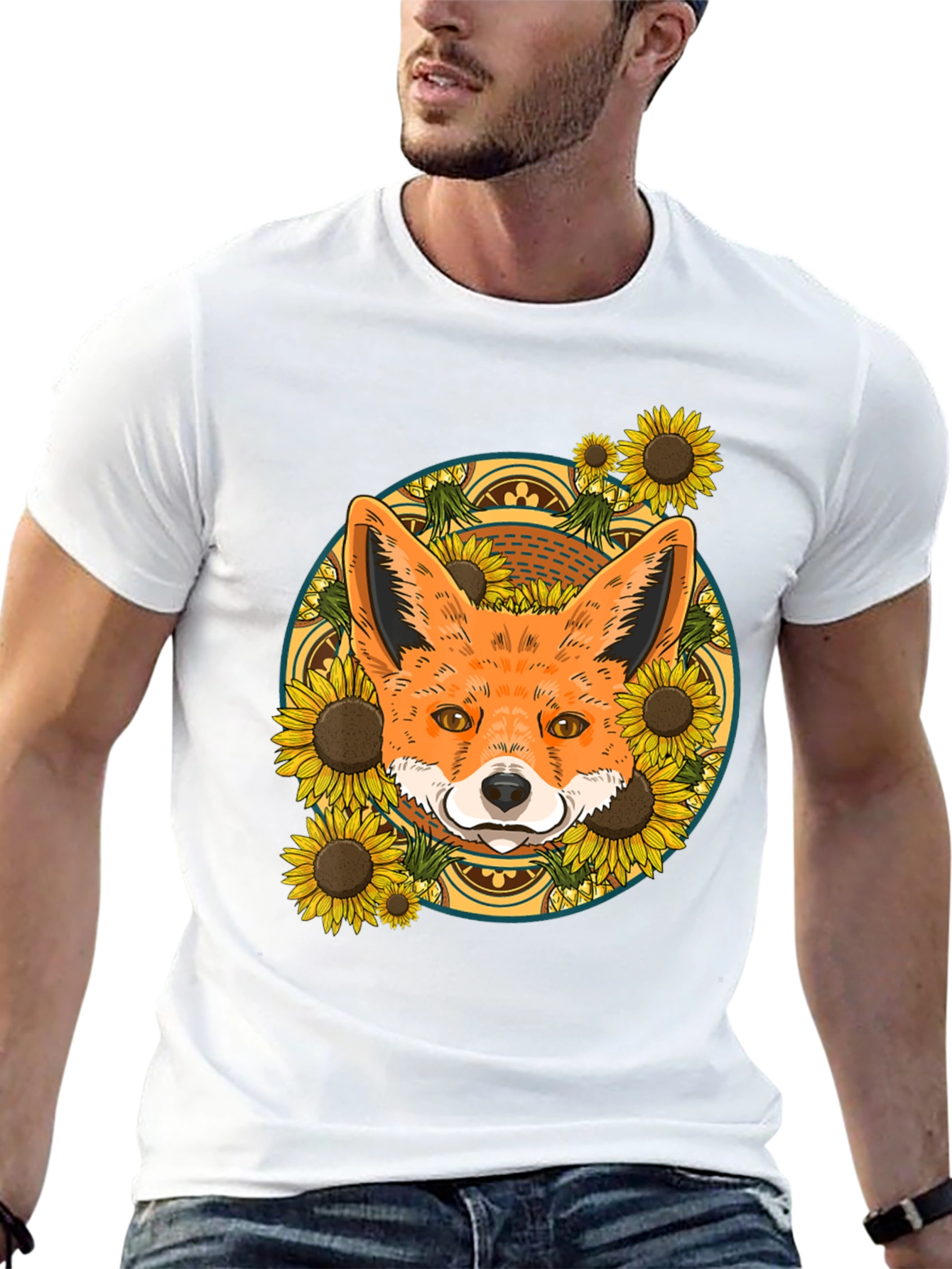 Black Fox & Sunflower Graphic Tee - Nature Lover's T-Shirt view 13