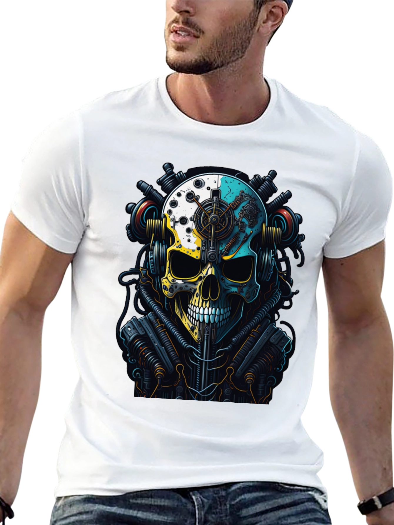 Black Steampunk Skull Graphic T-Shirt view 13