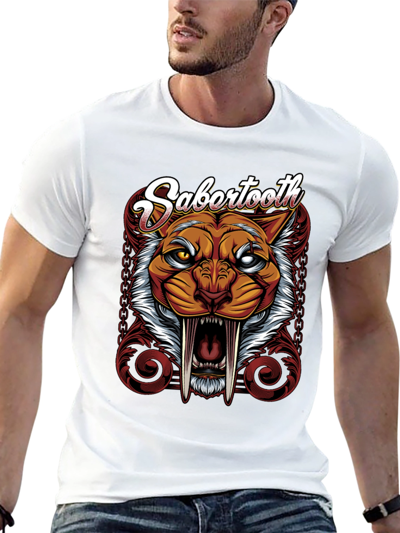 Black Sabertooth Graphic Tee - Fierce Feline T-Shirt view 13