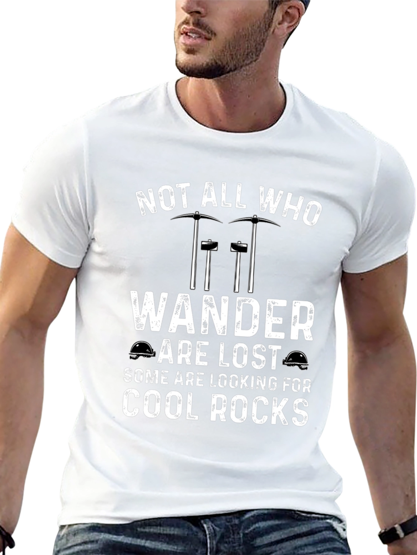 Black Cool Rocks T-Shirt: Not All Who Wander Are Lost view 13
