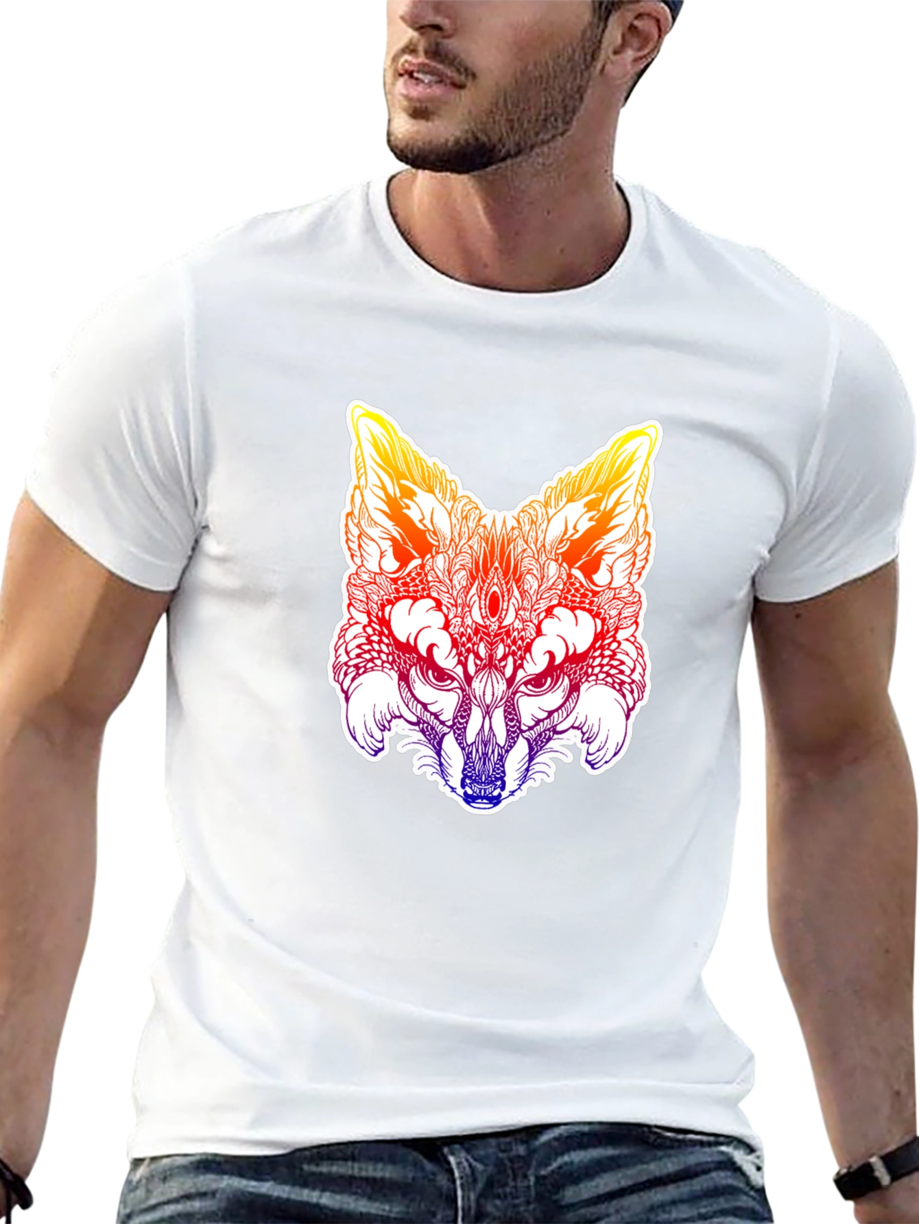 Black Psychedelic Fox Head Graphic Tee - Men's Black T-Shirt view 13