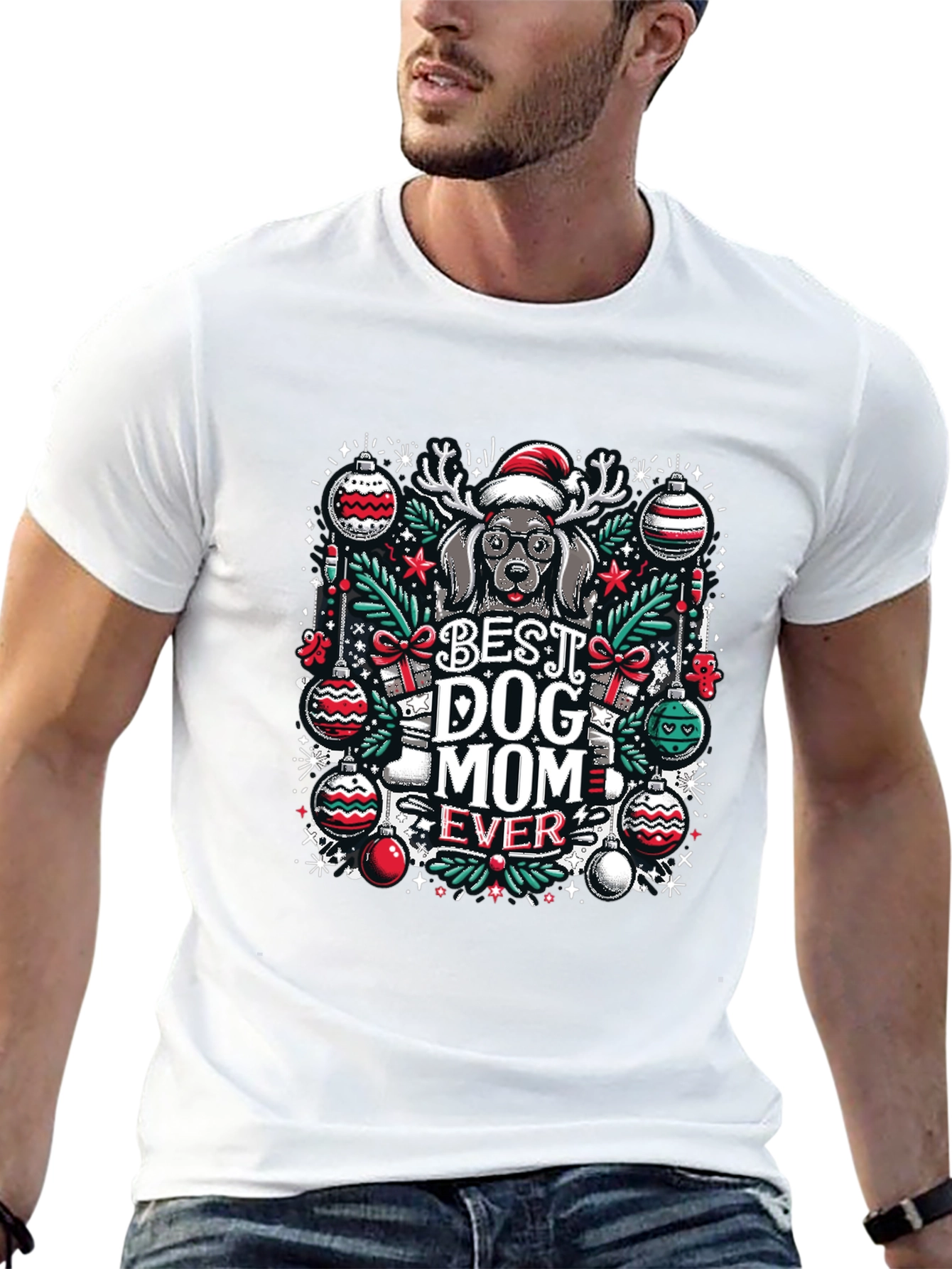 Black Best Dog Mom Ever Christmas T-Shirt view 13