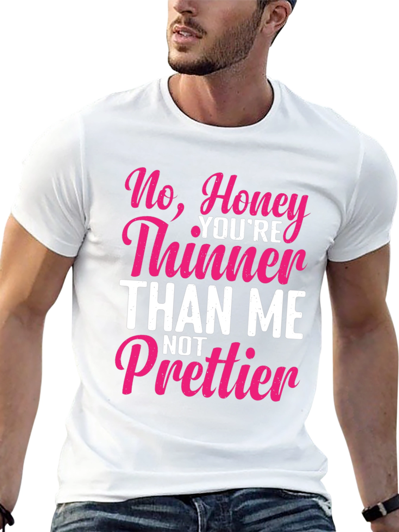 Black Sarcastic Humor T-Shirt - Thinner Than Me, Not Prettier view 13