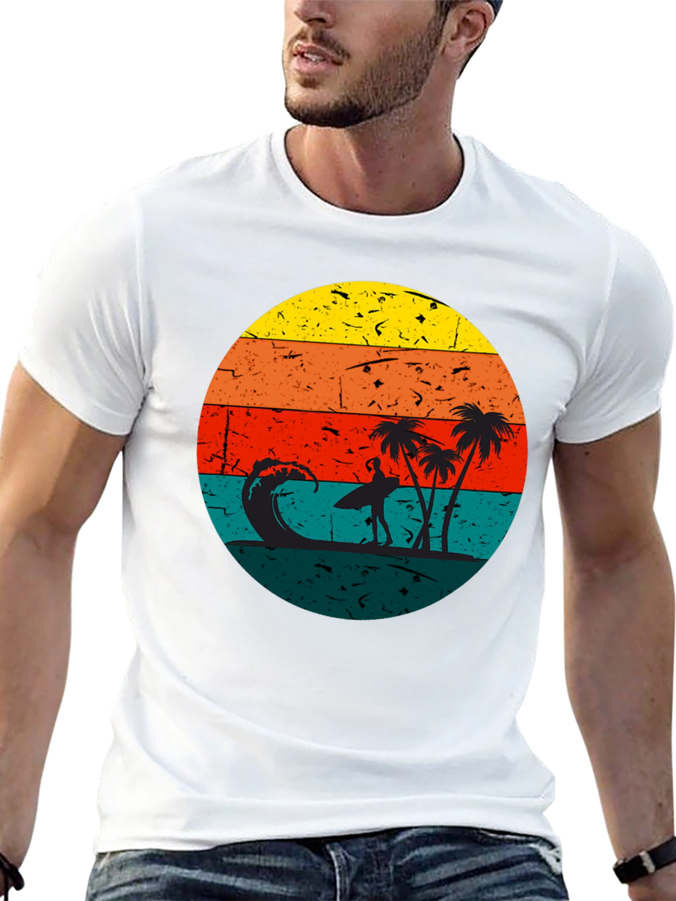 Black Retro Sunset Surfer T-Shirt - Black view 13