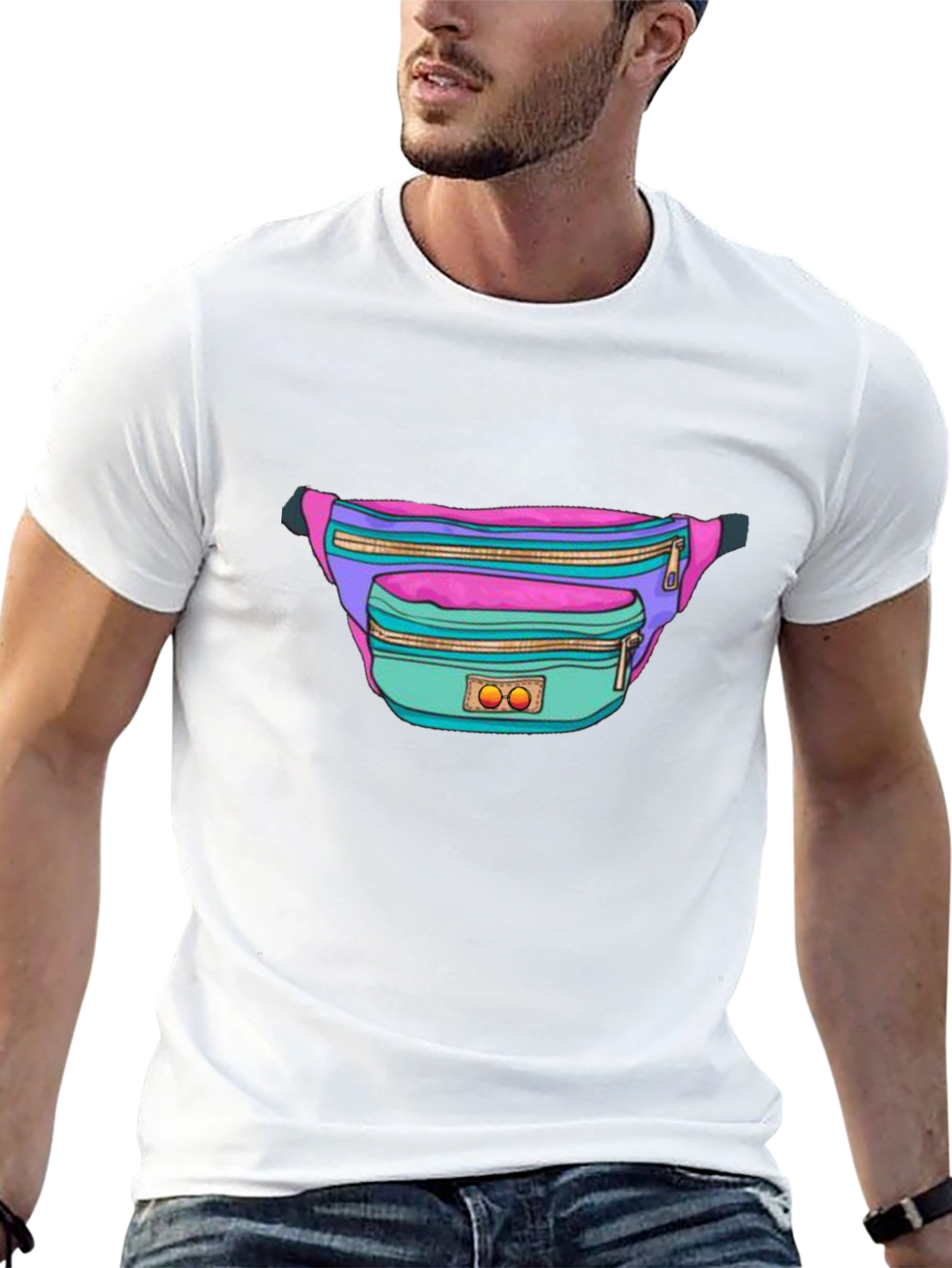 Black Retro Fanny Pack Graphic Tee - 80s/90s Style view 13