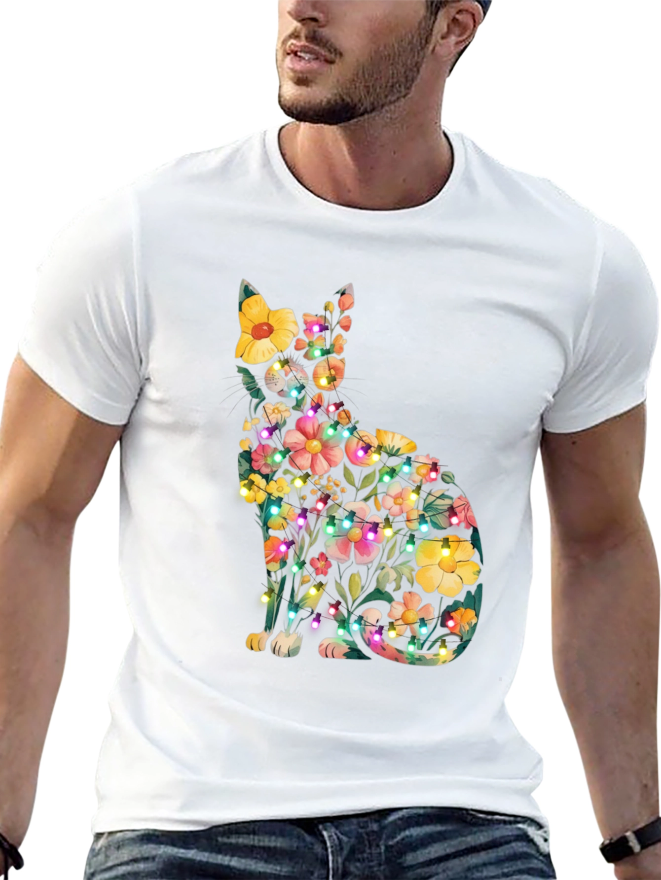 Black Floral Cat Tee - Whimsical & Unique Design view 13