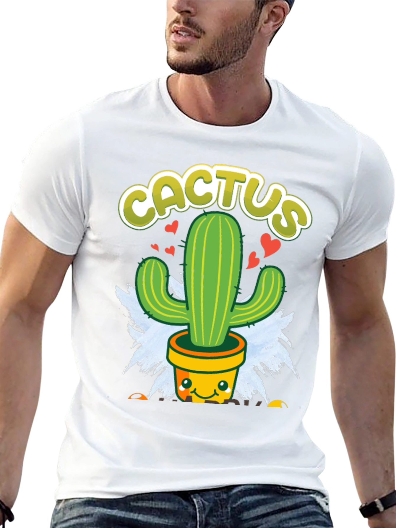 Black Cute Cactus Graphic Tee - Black Cotton T-Shirt view 13