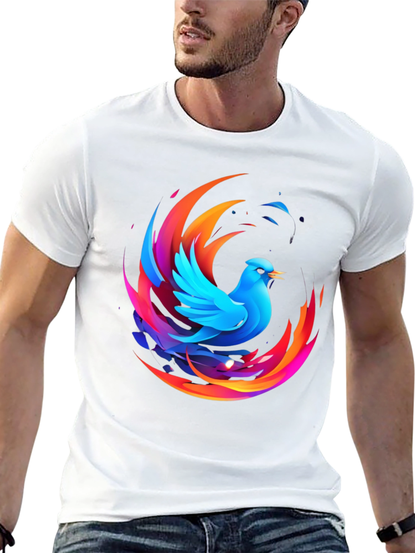 Black Phoenix Bird Graphic Print Black T-Shirt view 13