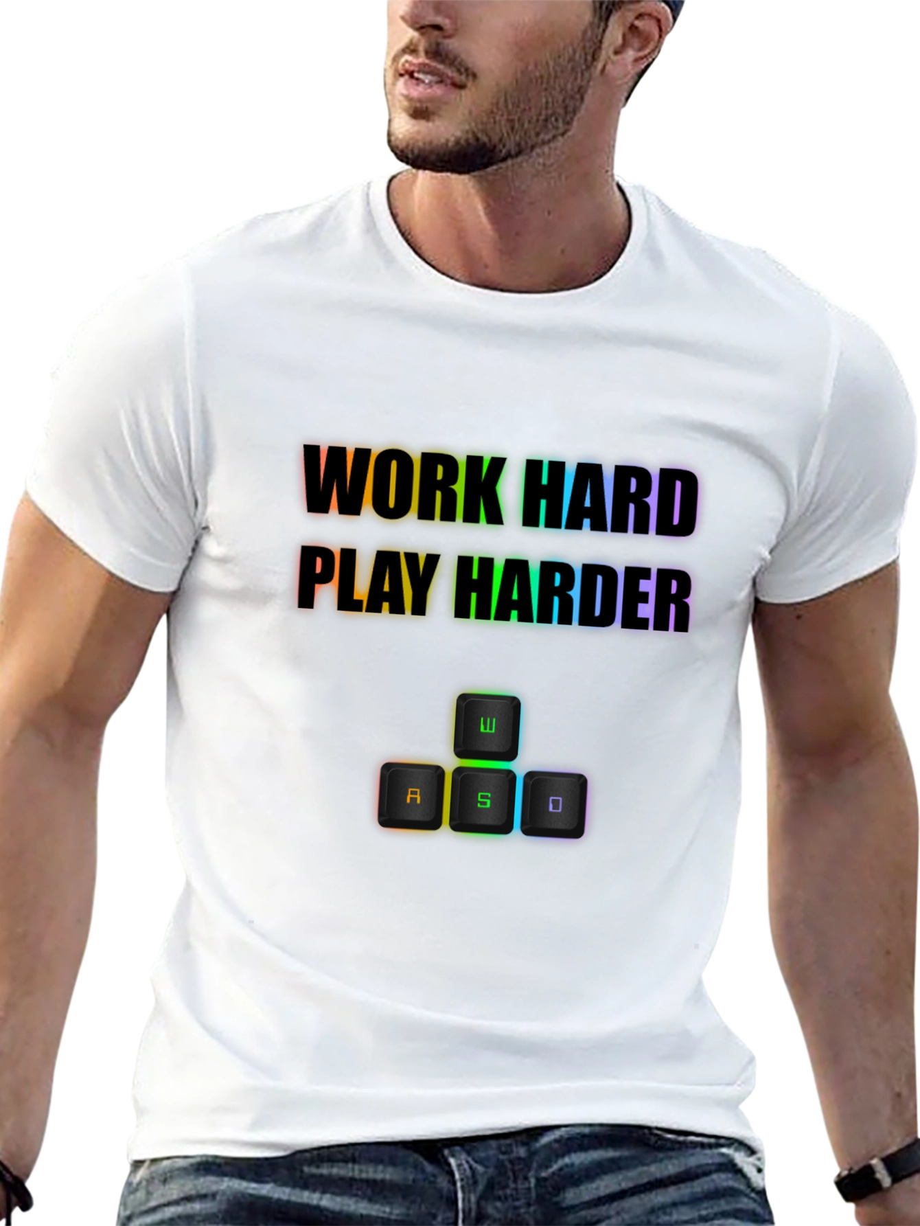 Black Work Hard Play Harder Gaming T-Shirt view 13