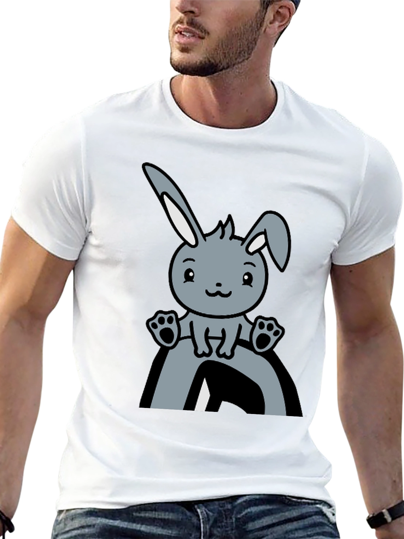 Black Cute Bunny Graphic Tee - Black Cotton Comfort view 13