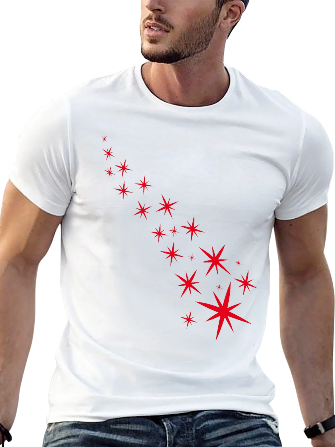 Black Stylish Black Tee with Starry Red Design view 13