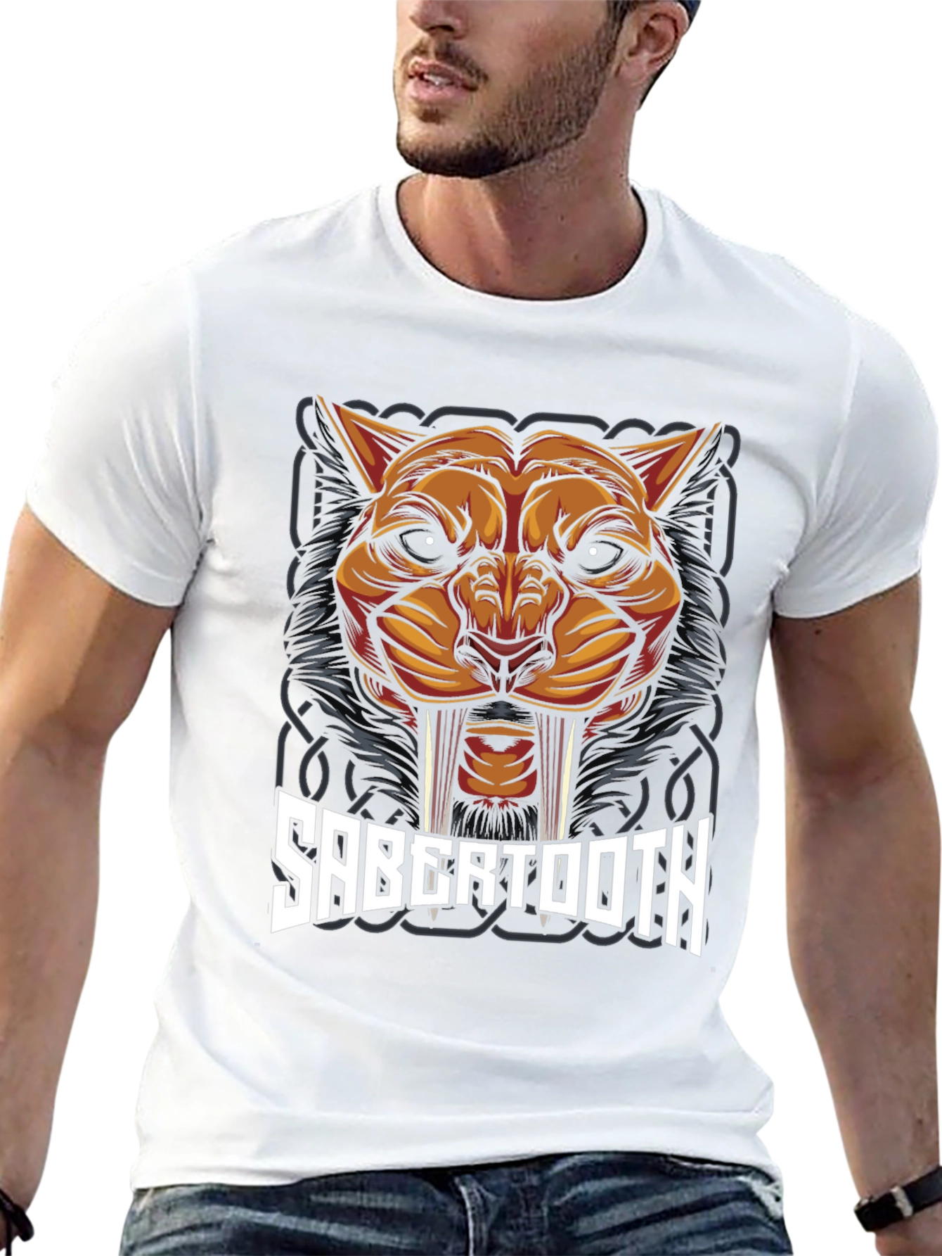 Black Sabertooth Tiger Graphic T-Shirt view 13
