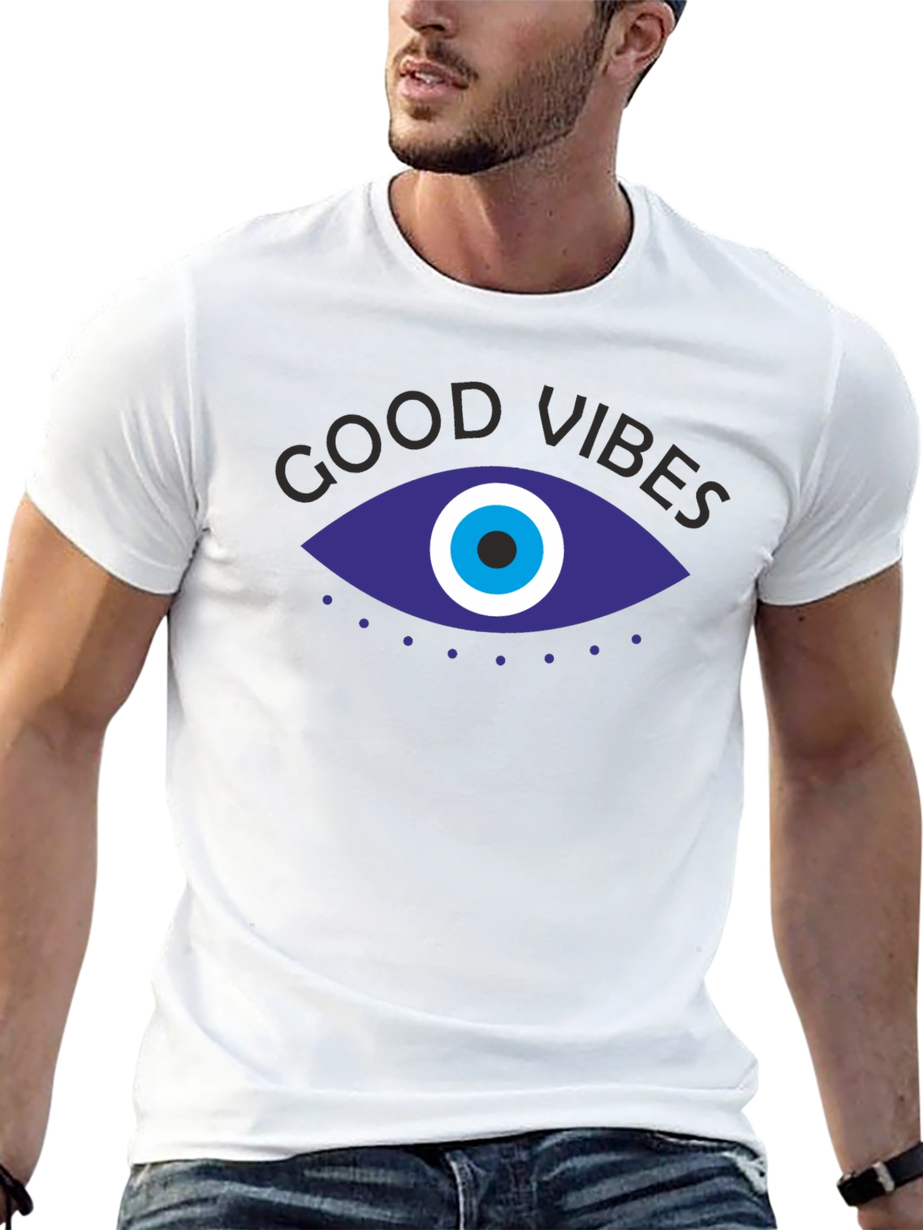 Black Good Vibes Evil Eye Graphic Tee - Black Unisex view 13