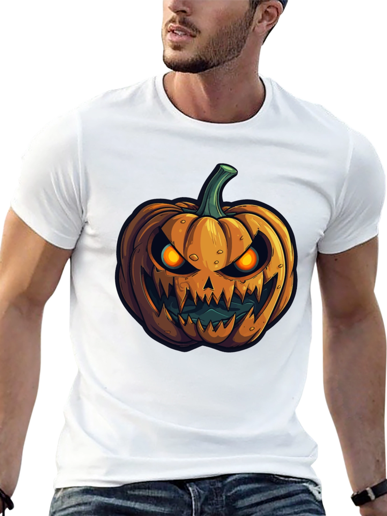 Black Halloween Pumpkin Graphic Tee - Men's Black T-Shirt view 13