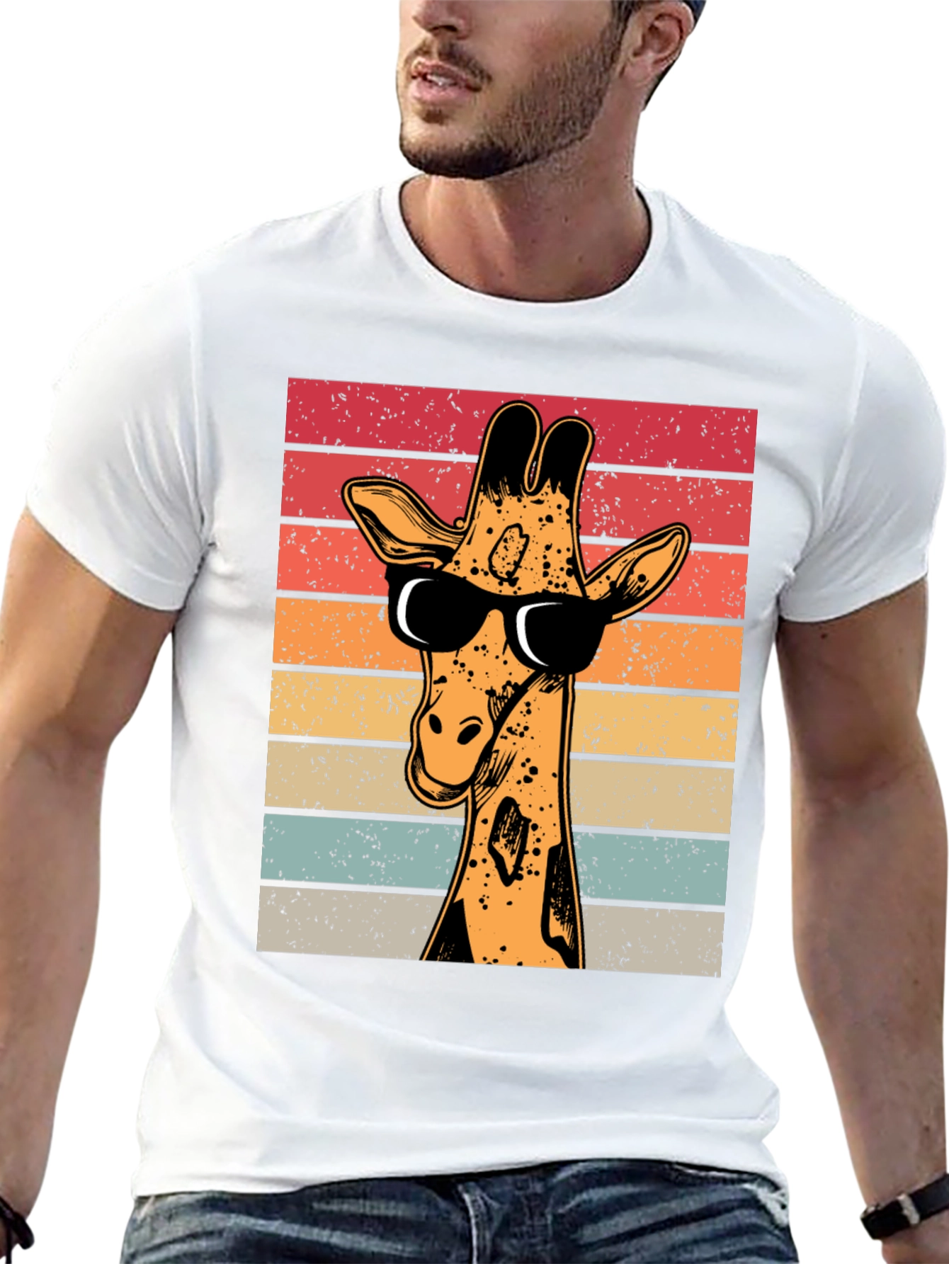 Black Cool Giraffe Retro T-Shirt view 13