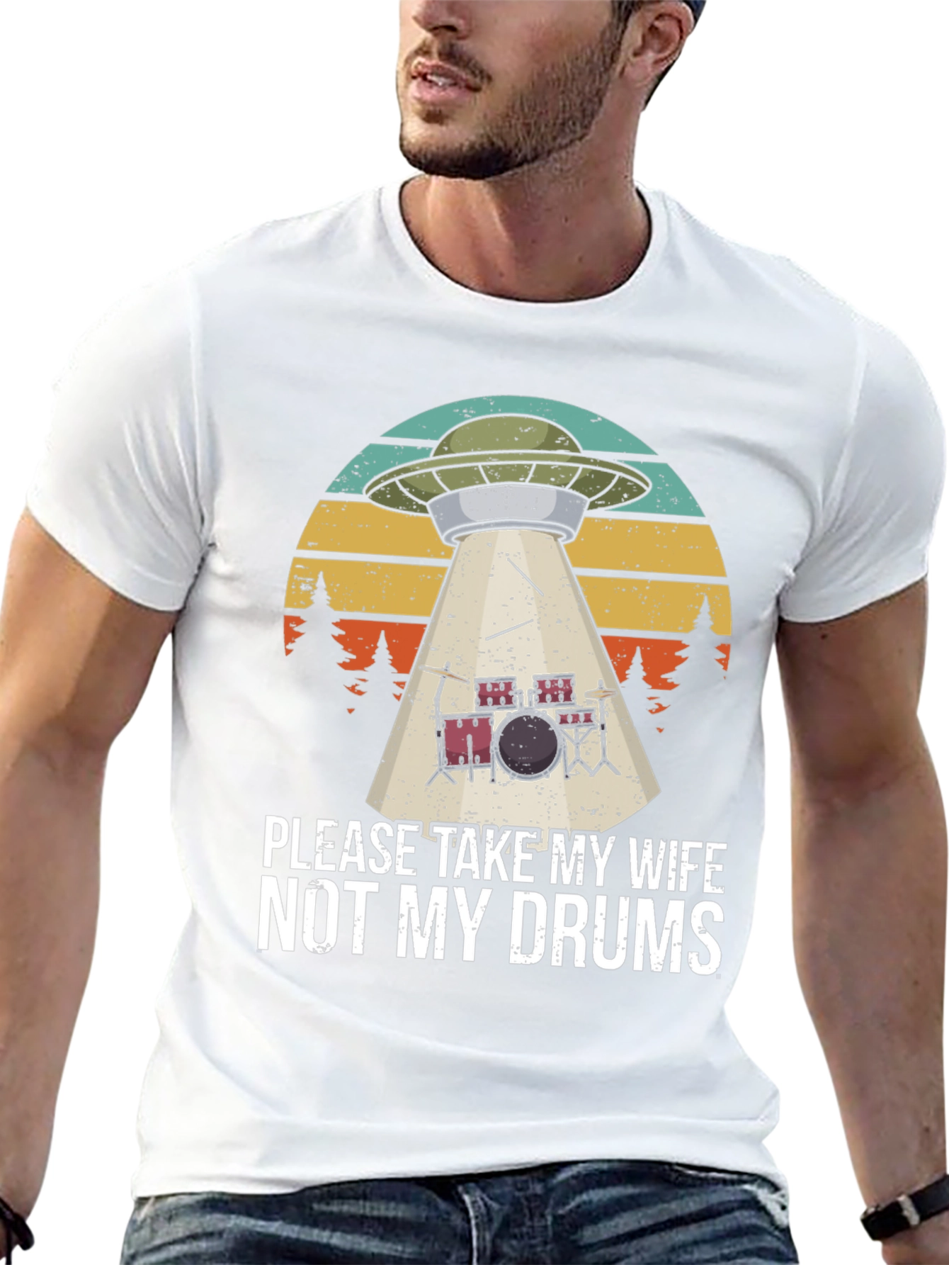 Black Funny UFO Abduction Drums T-Shirt view 13