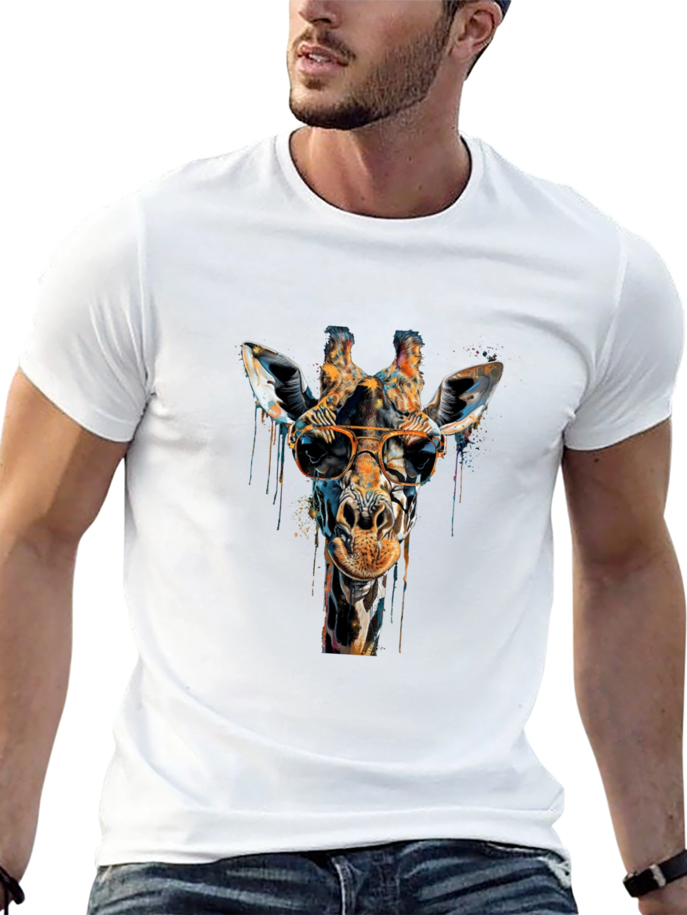 Black Cool Giraffe Graphic Tee - Unisex Black T-Shirt view 13