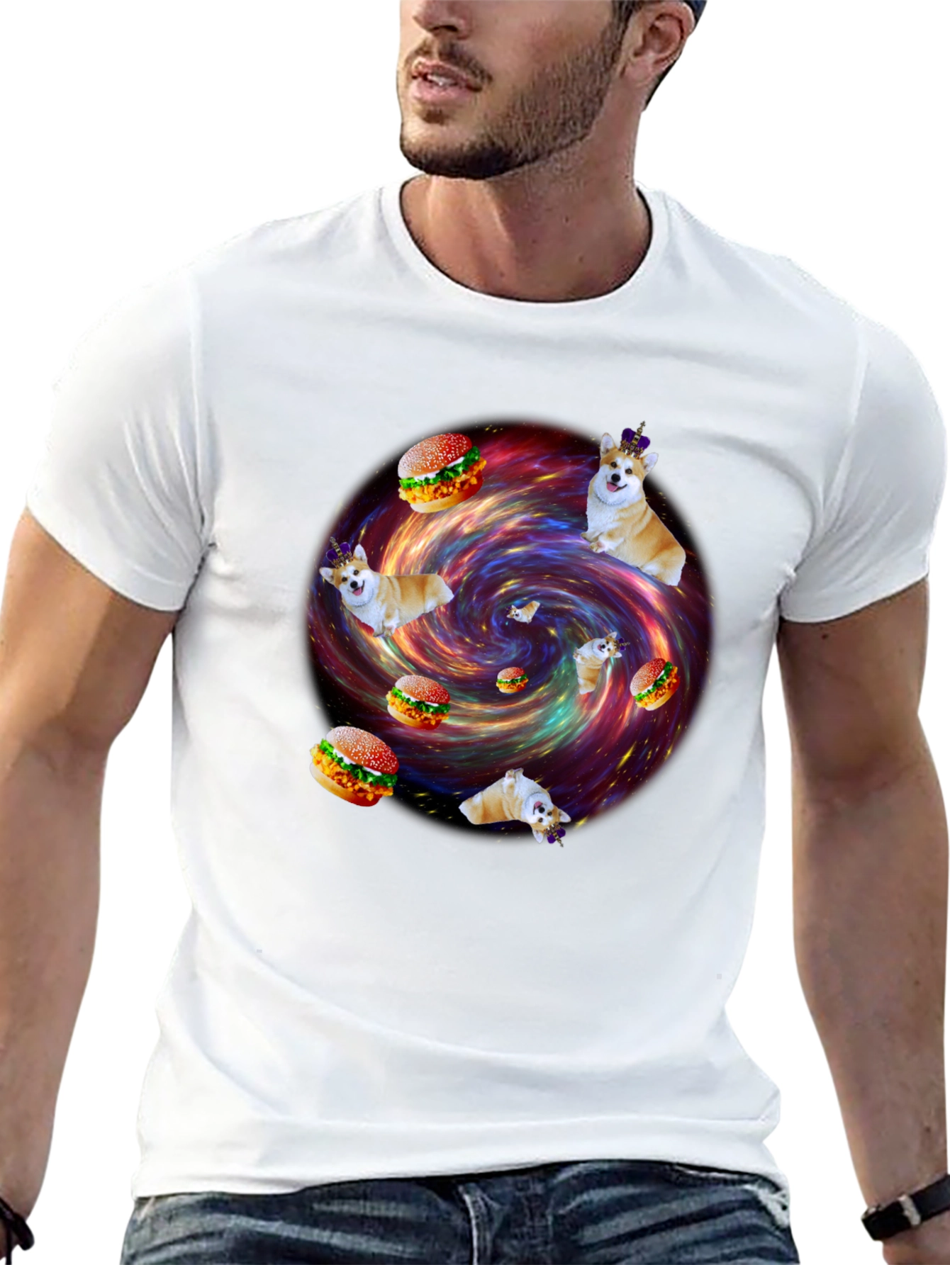 Black Corgi Burger Galaxy Graphic Tee - Unisex view 13