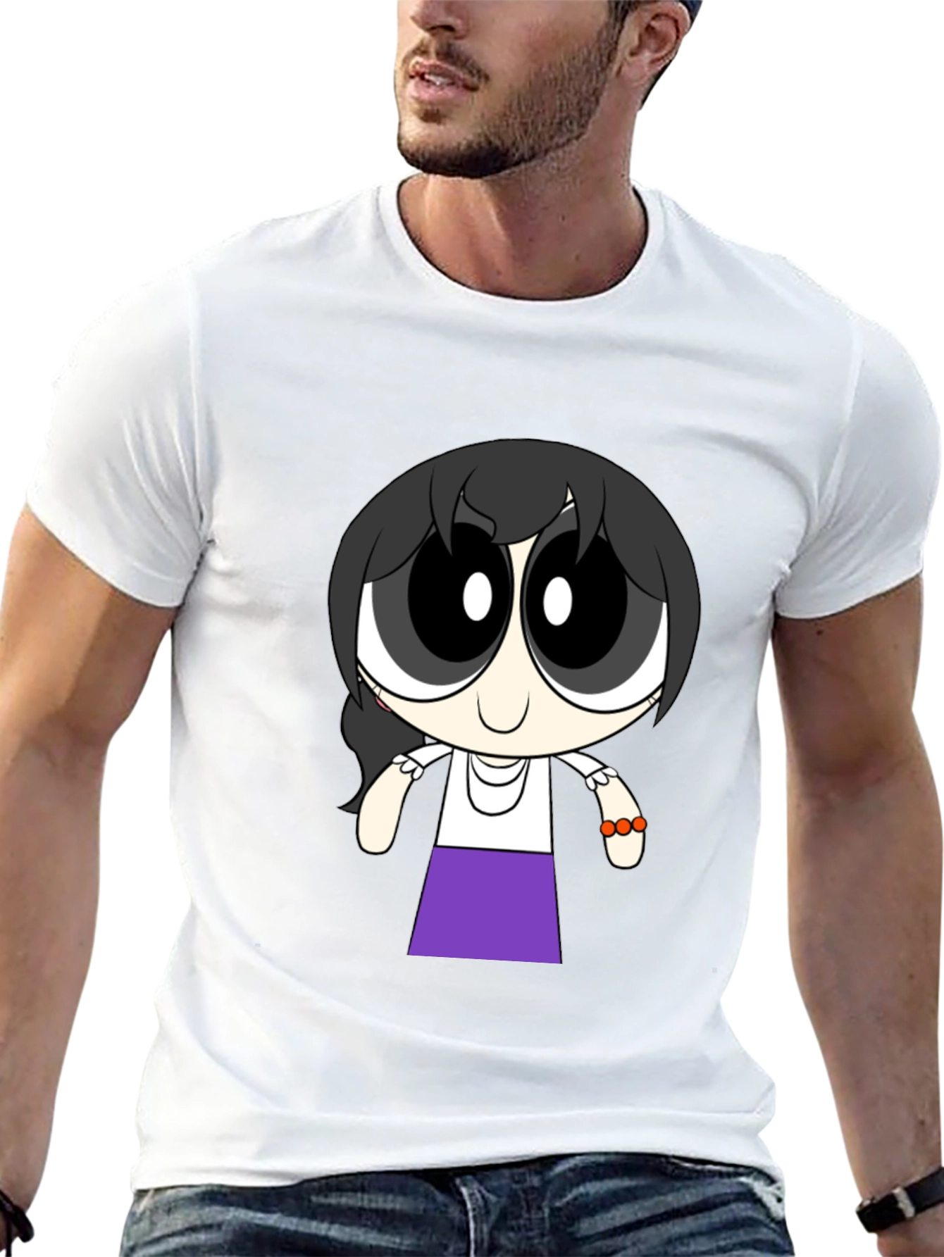 Black Cartoon Girl T-Shirt - Black Cotton Tee view 13