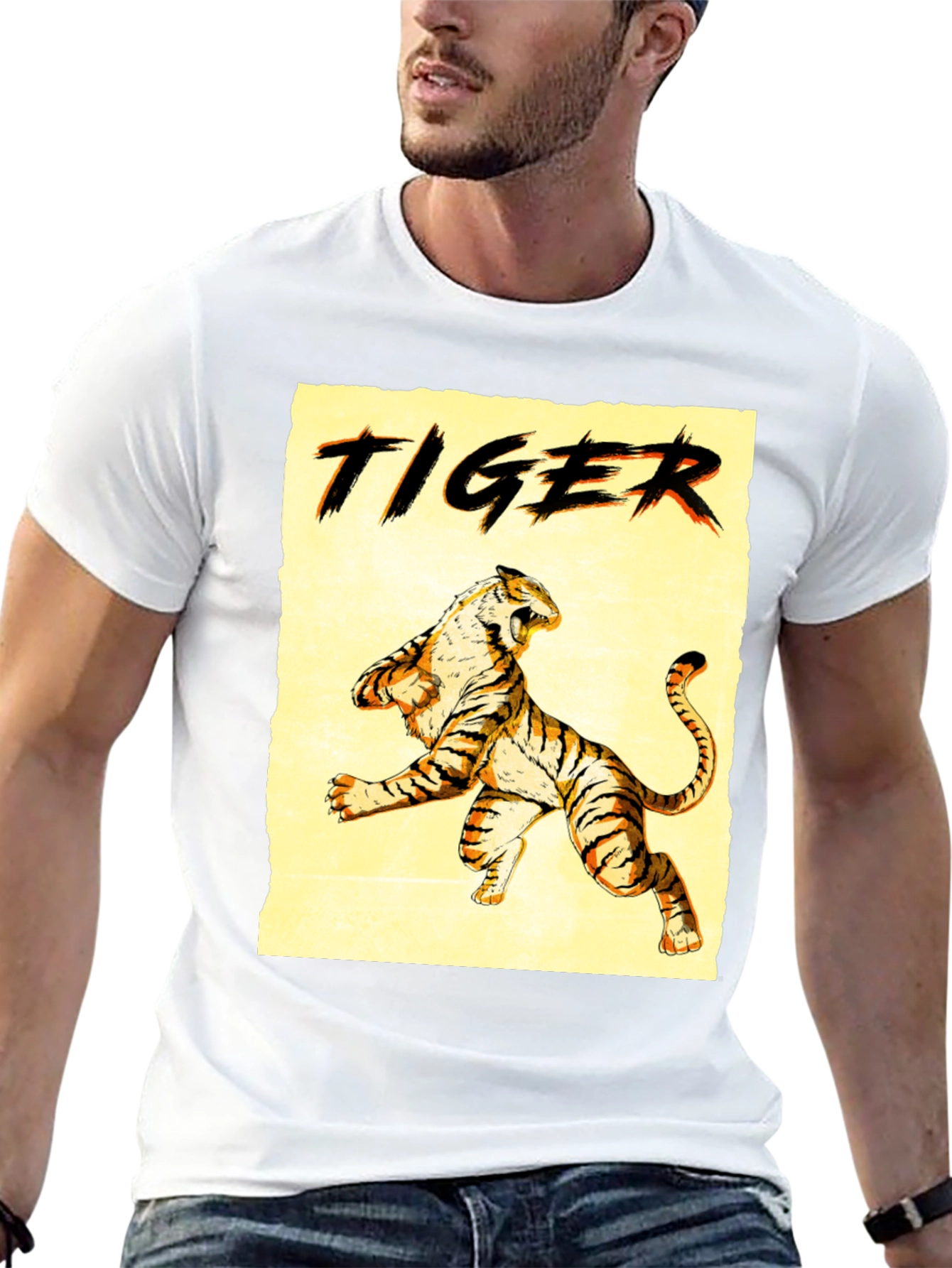 Black Tiger Graphic Print Crew Neck T-Shirt view 13