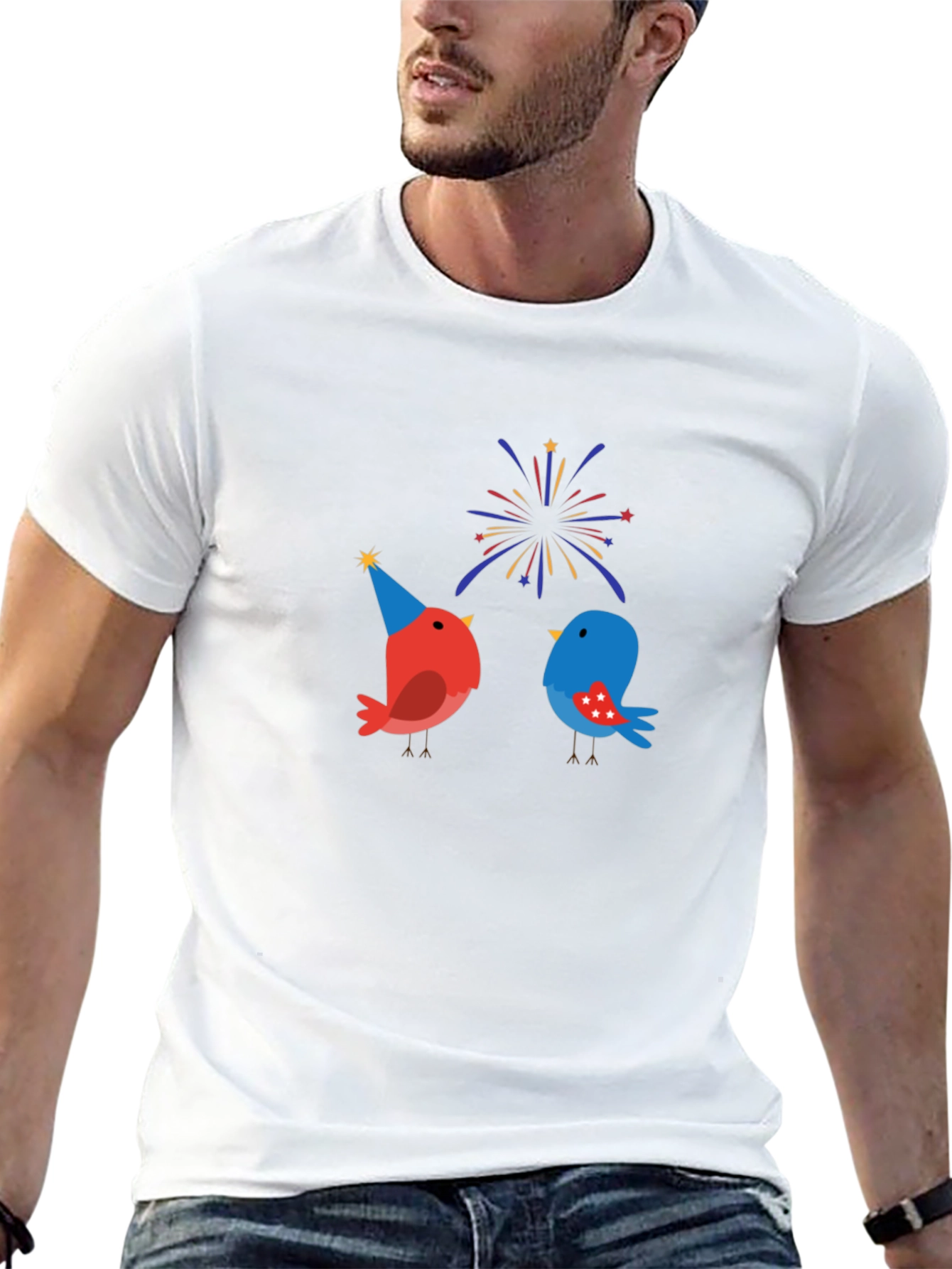 Black Festive Birds Graphic T-Shirt view 13