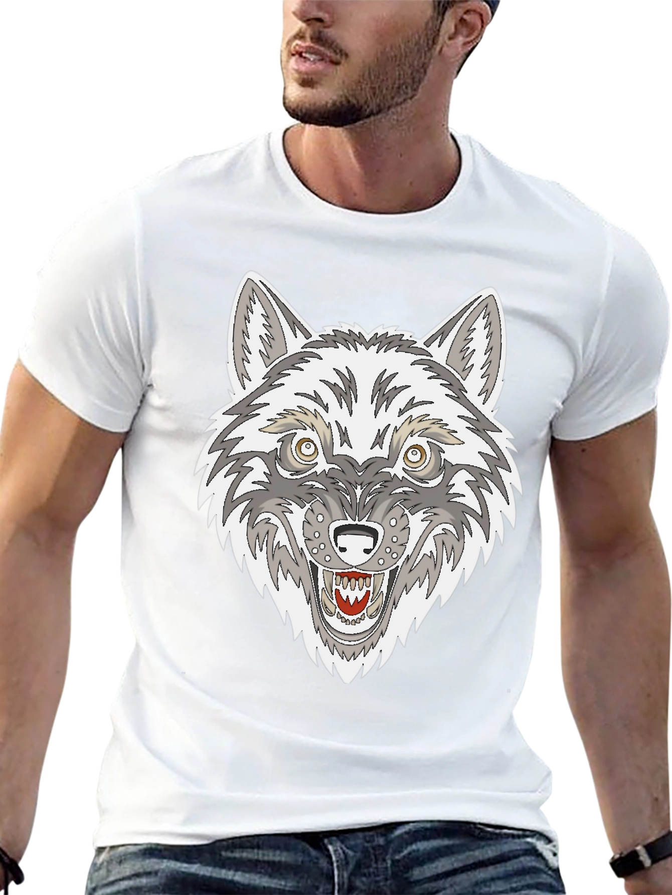 Black Wolf Graphic Print Black T-Shirt view 13