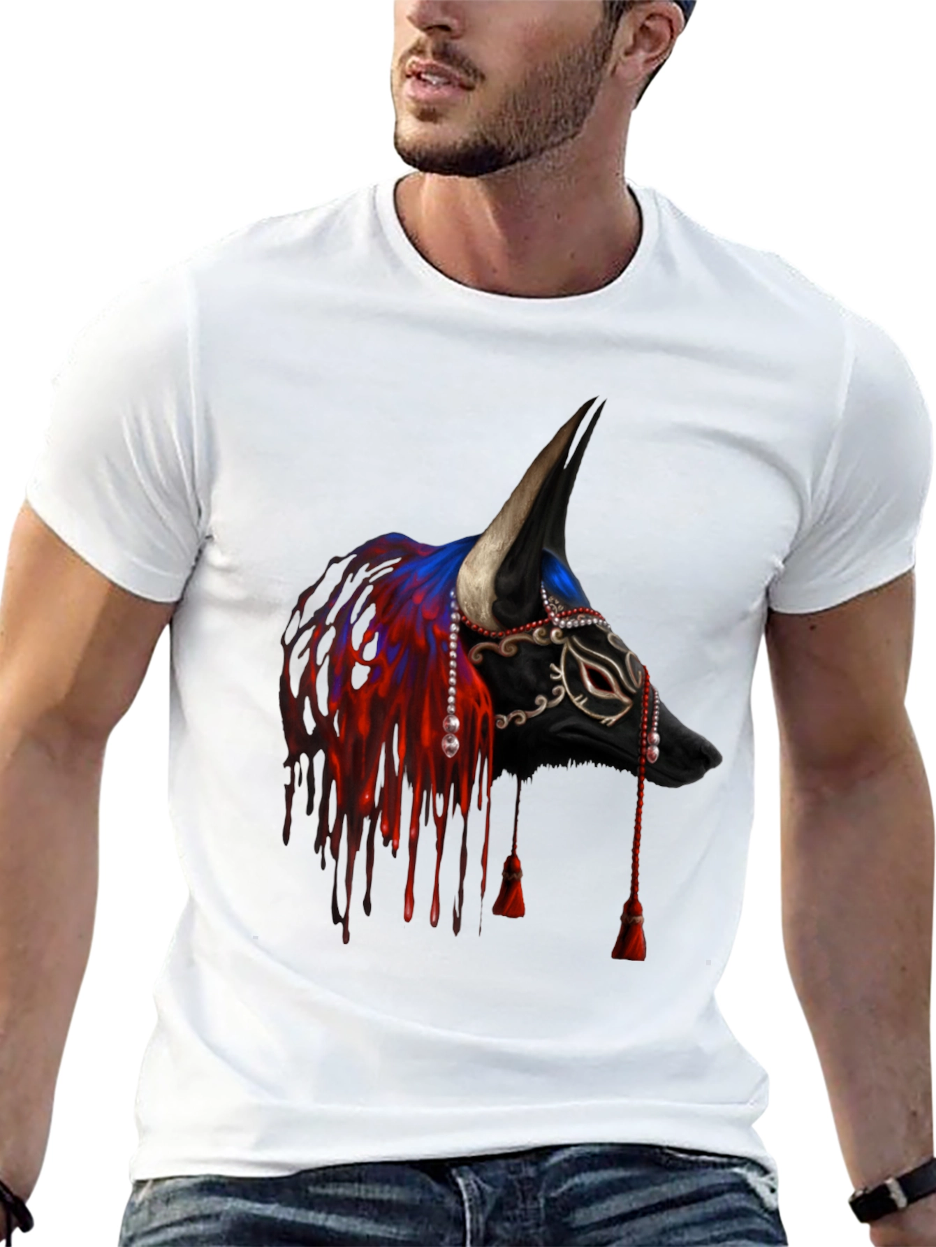Black Black Bull Mask T-Shirt - Unique Graphic Tee view 13