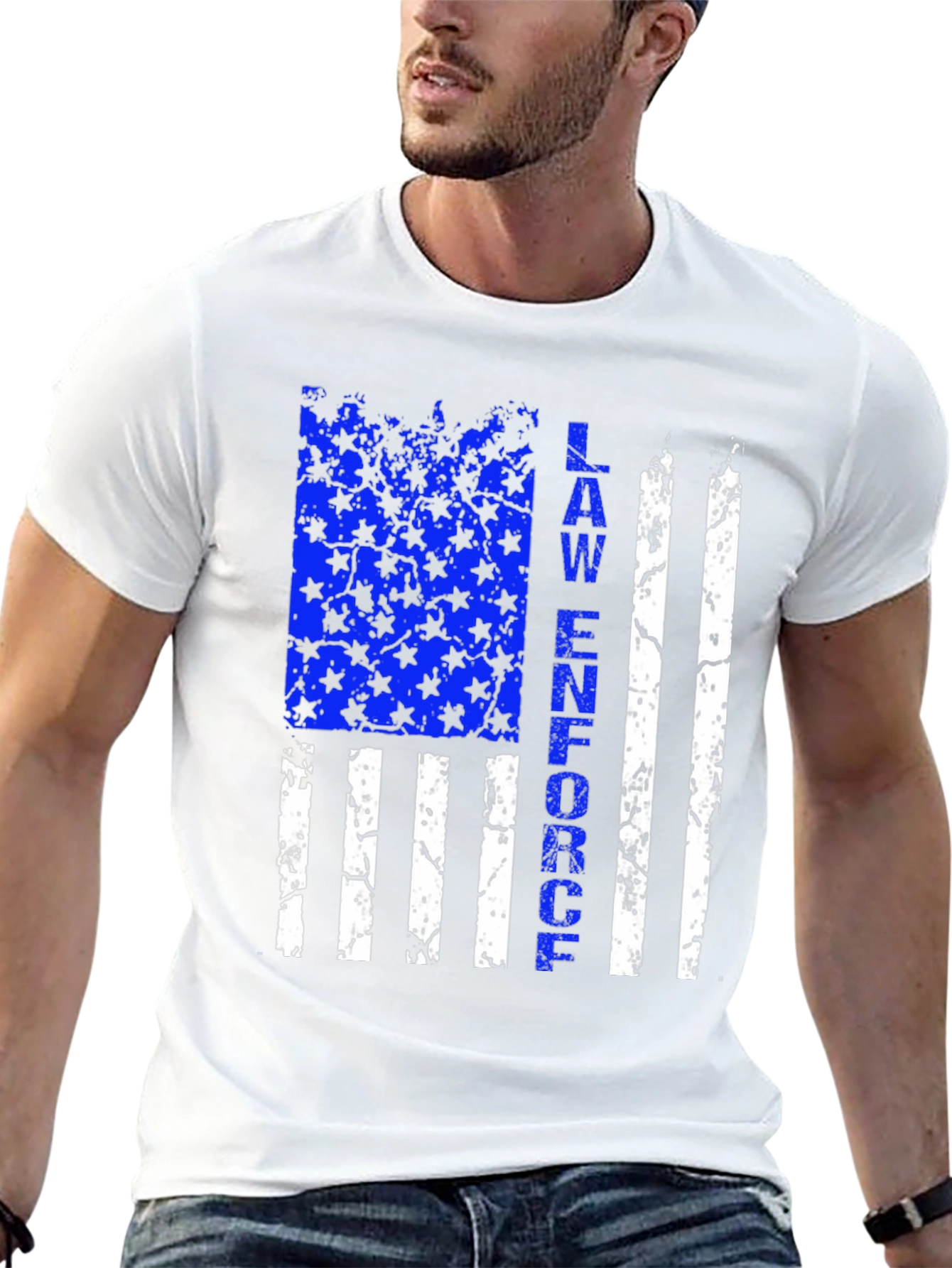 Black Law Enforcement Flag Graphic T-Shirt - Thin Blue Line Support view 13