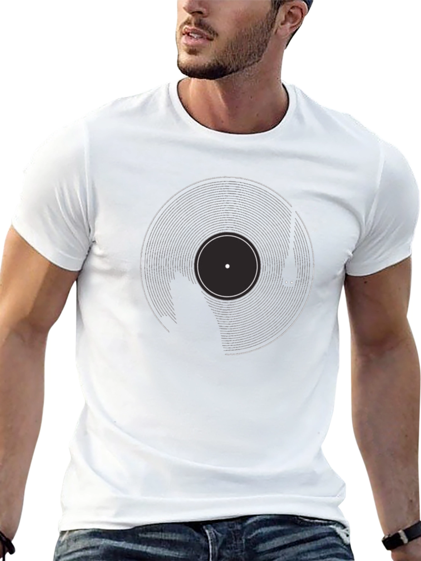 Black Retro Vinyl Record Graphic Tee - Black Cotton Blend view 13