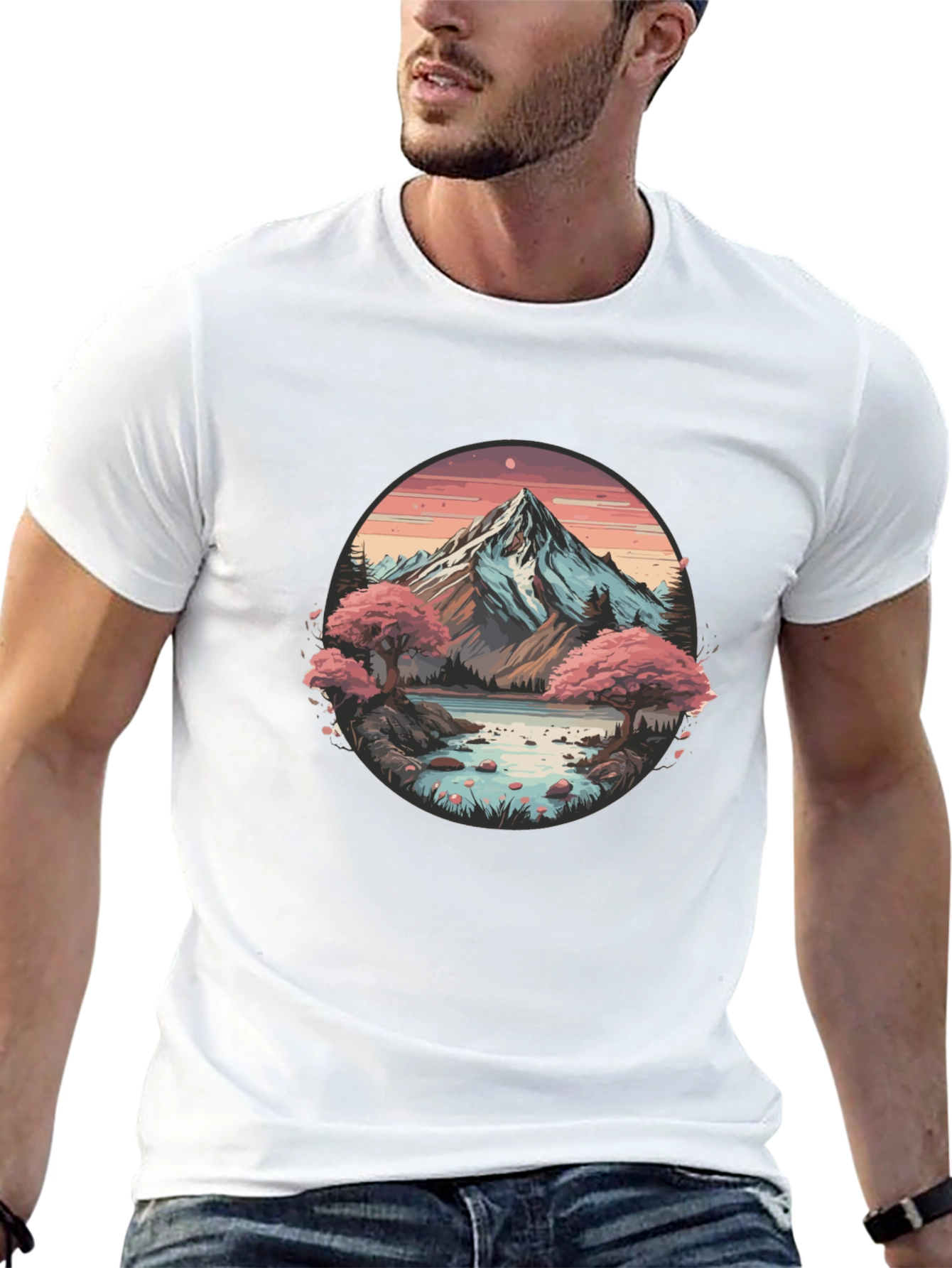 Black Mountain Lake Scene Graphic Tee - Black Casual Shirt view 13