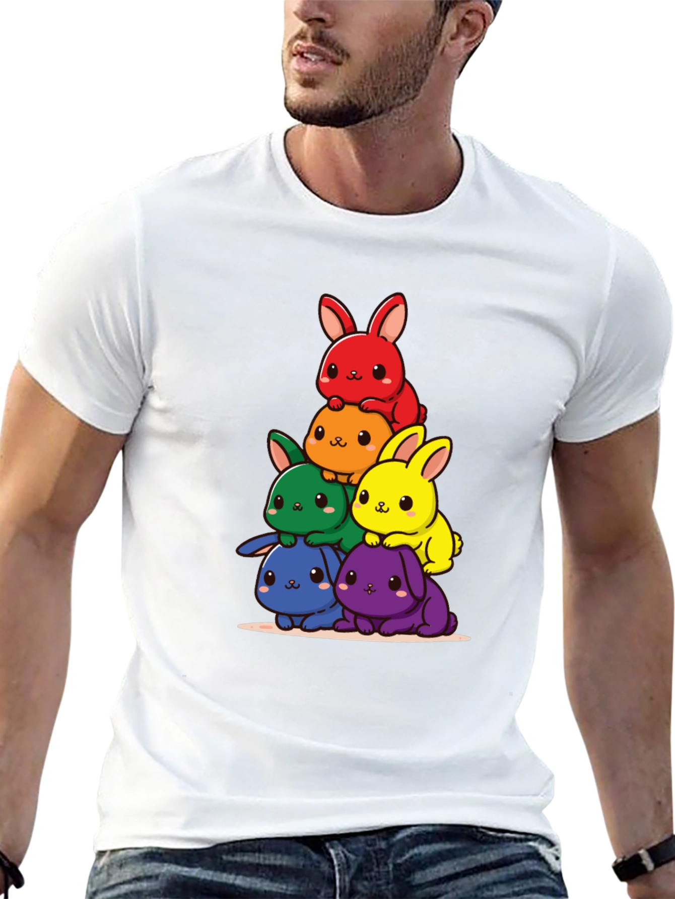 Black Rainbow Bunny Stack T-Shirt view 13