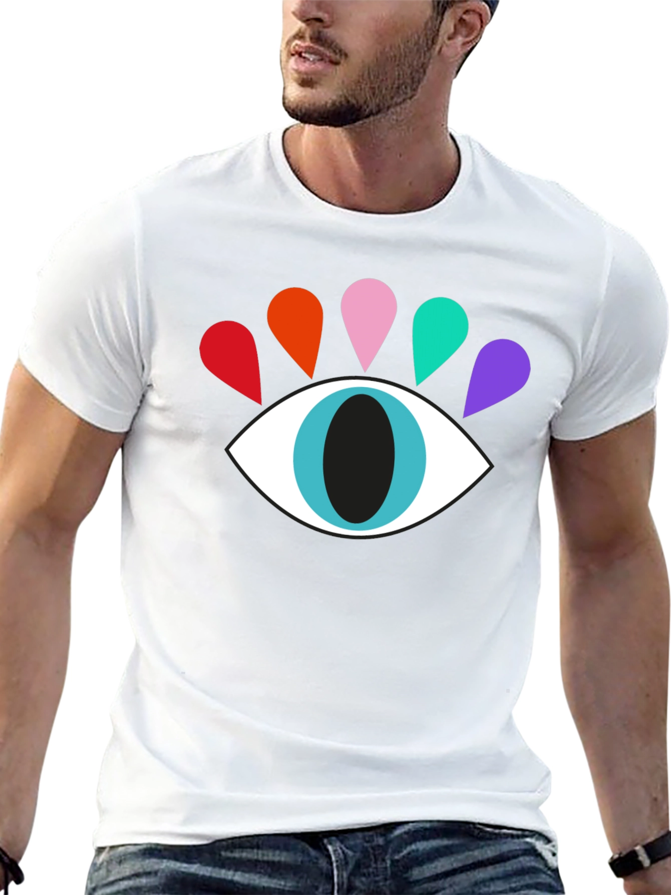 Black Colorful Eye Graphic Tee - Modern Casual Style view 13