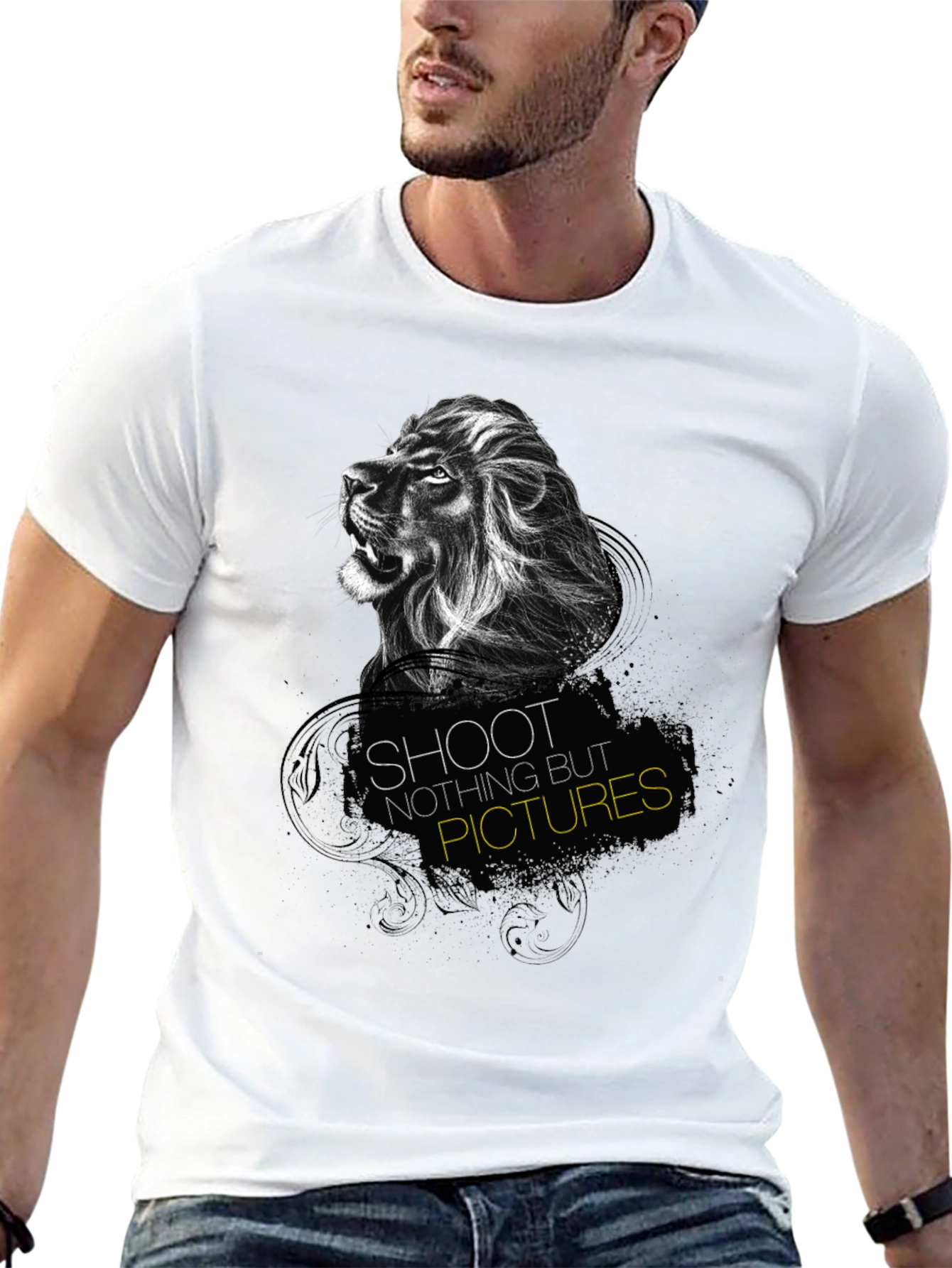 Black Lion Graphic Print Black T-Shirt - "Shoot Nothing But Pictures" view 13