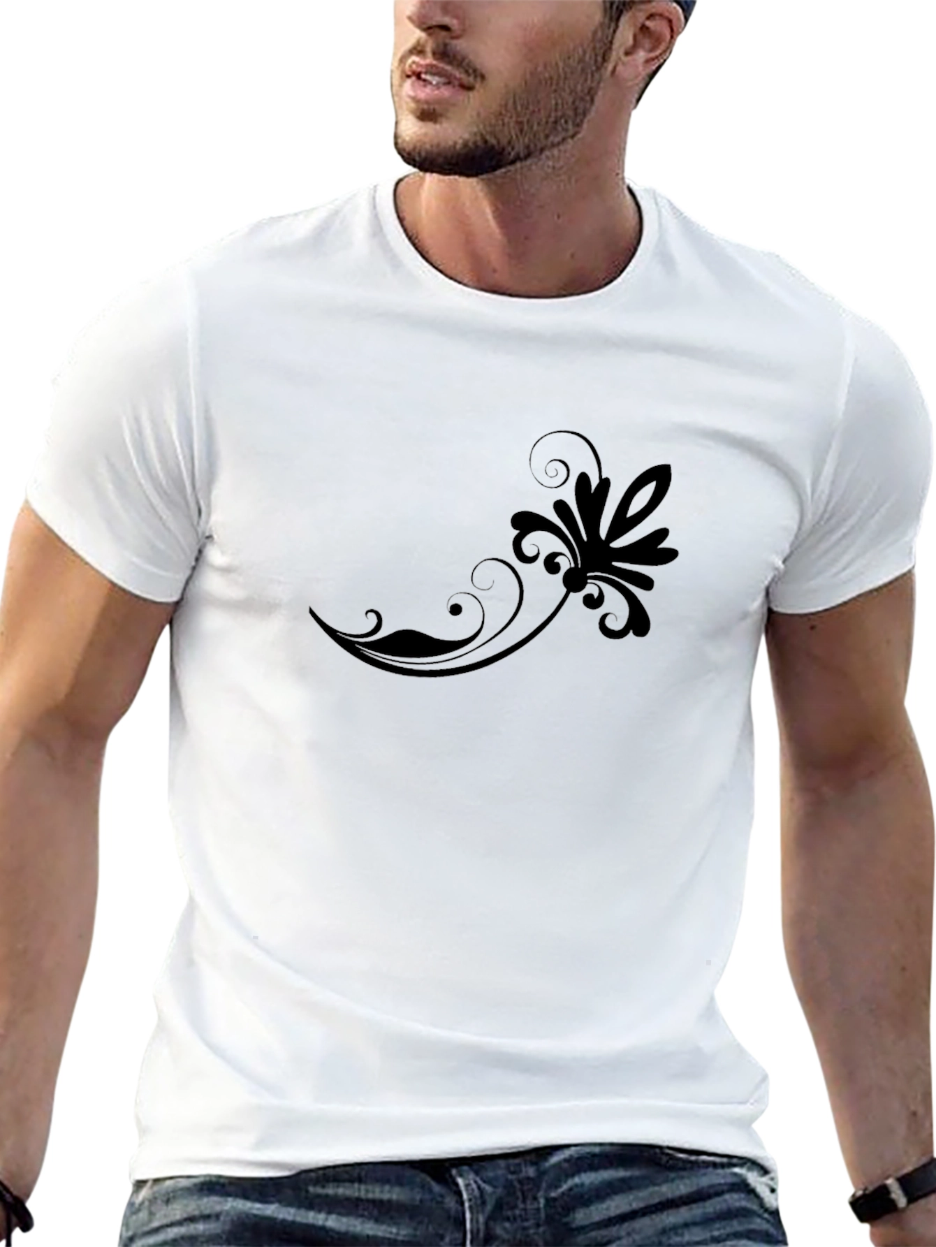 Elegant Black Floral Swirl T-Shirt - 13