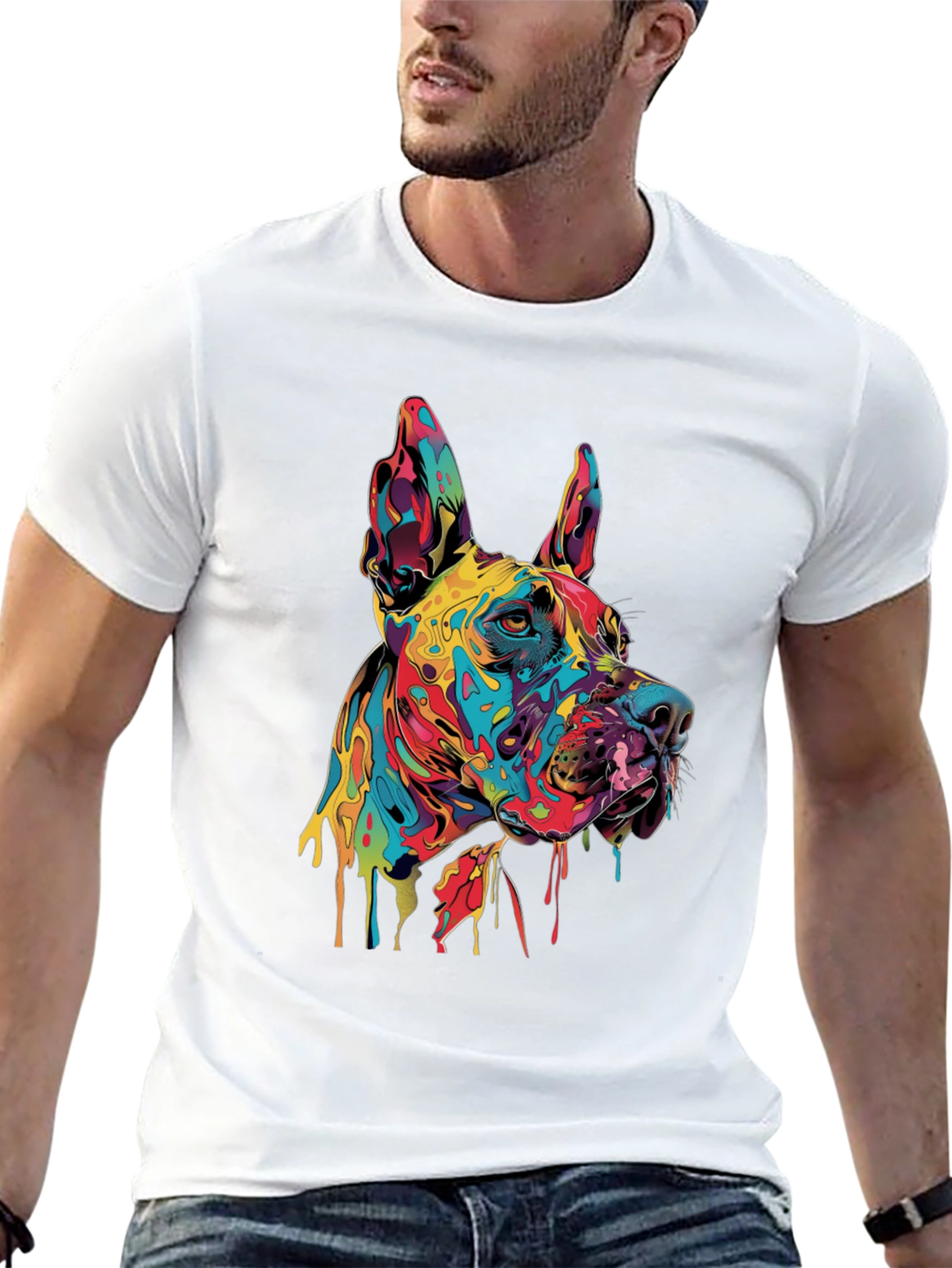 Black Colorful Dog Graphic Tee - Modern Art T-Shirt view 13