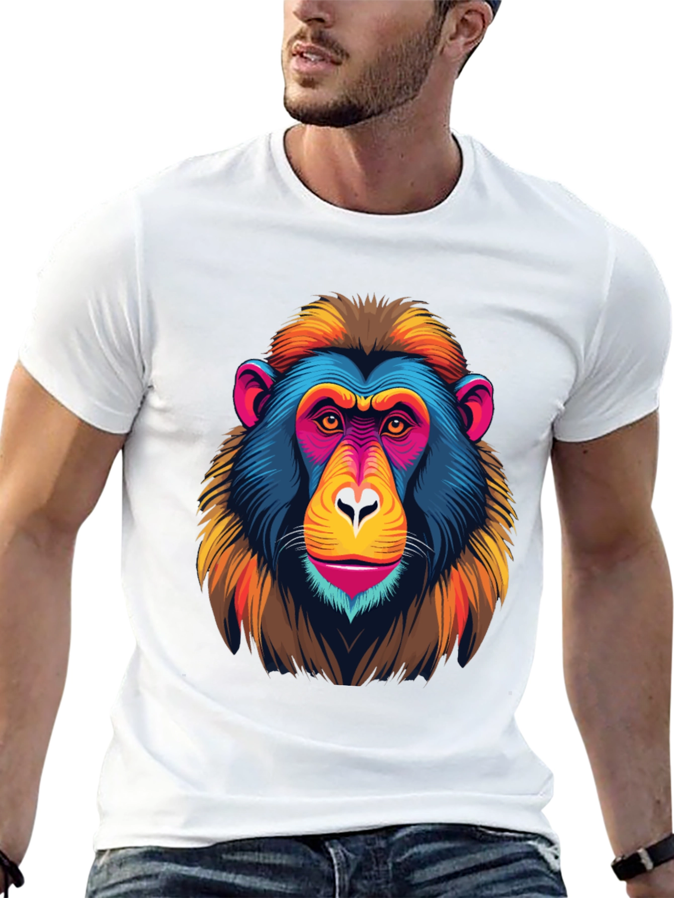 Black Colorful Monkey Graphic Tee - Funky Animal Print view 13
