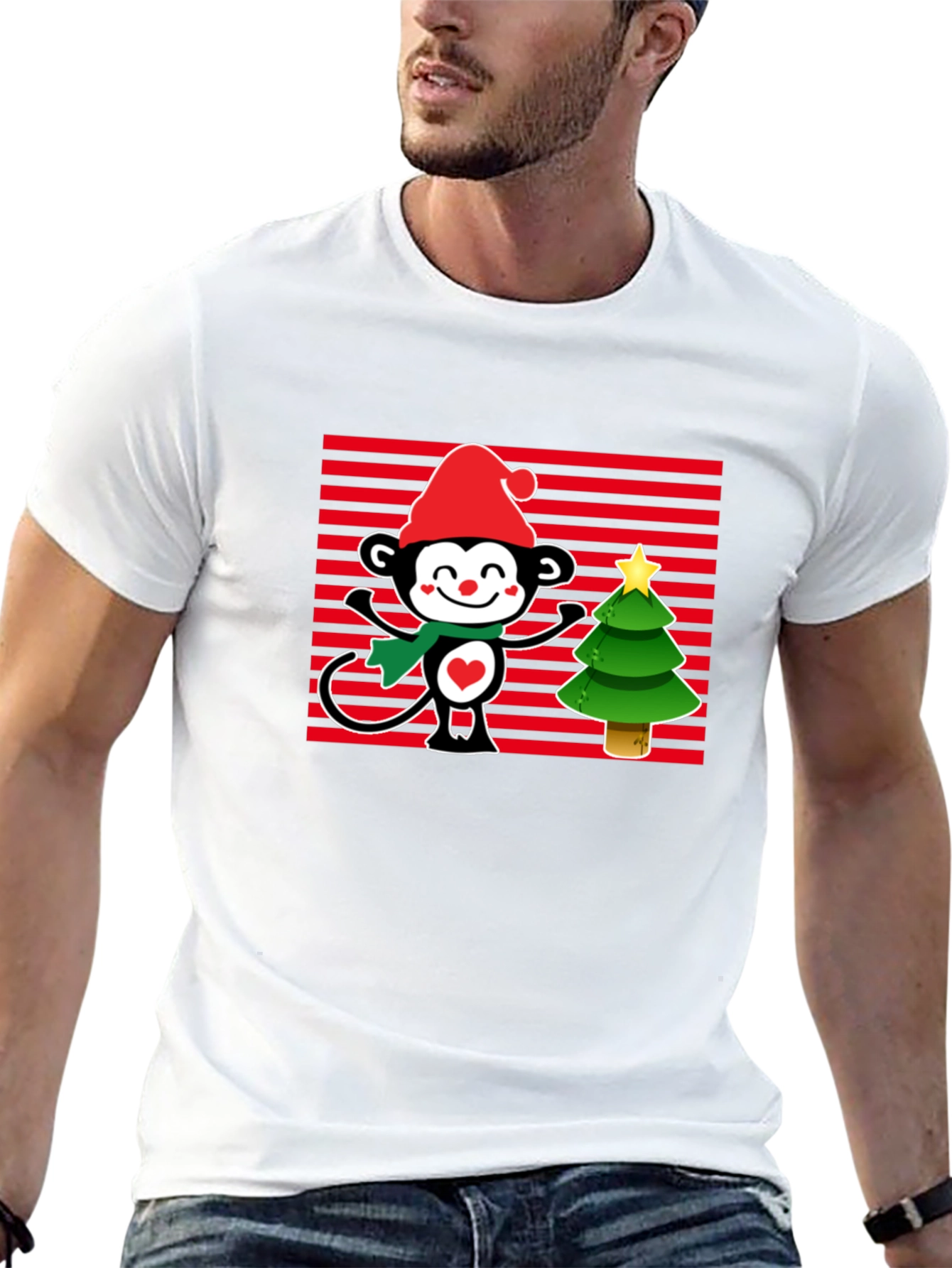 Black Festive Monkey Christmas T-Shirt view 13