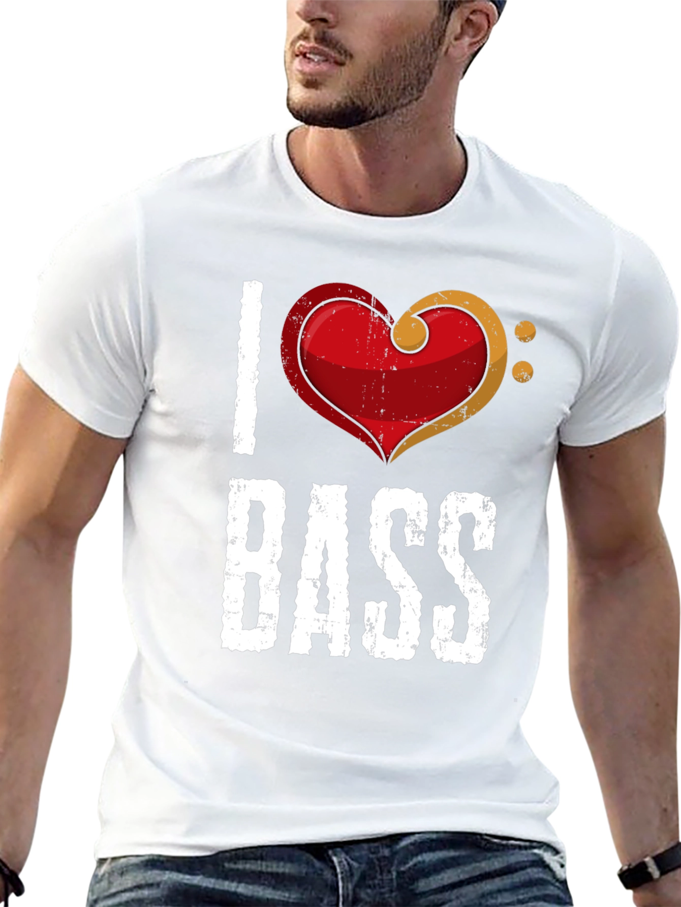 Black I Love Bass T-Shirt - Music Heart Tee view 13
