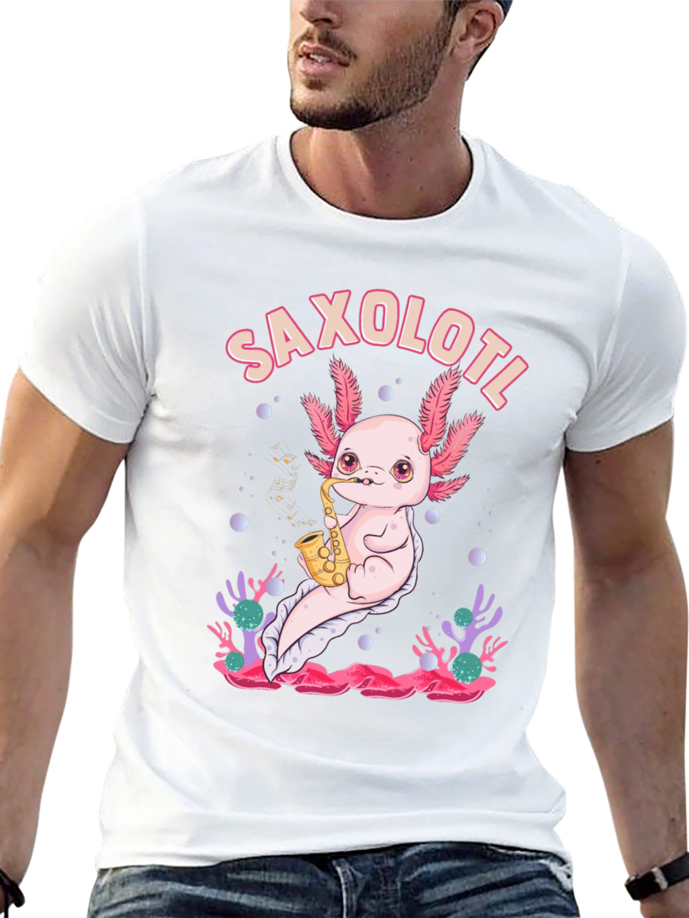 Black Saxolotl T-Shirt - Axolotl Saxophone Musician Tee view 13