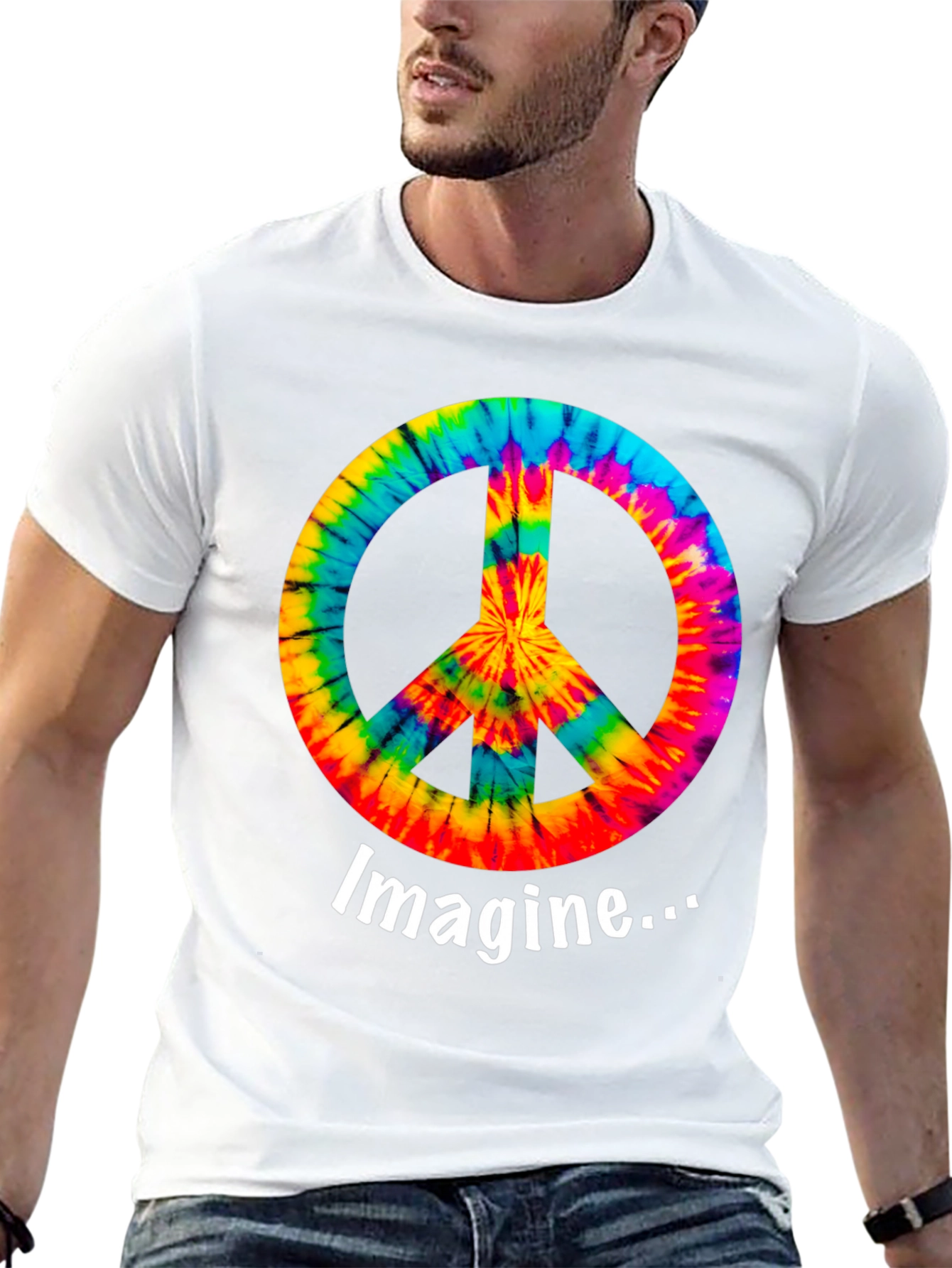 Black Imagine Peace Sign Tie-Dye Graphic T-Shirt view 13