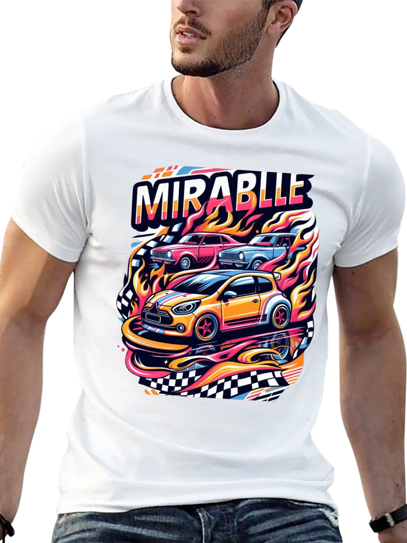 Black Mirablle Cars Graphic T-Shirt - Retro Racing Style view 13
