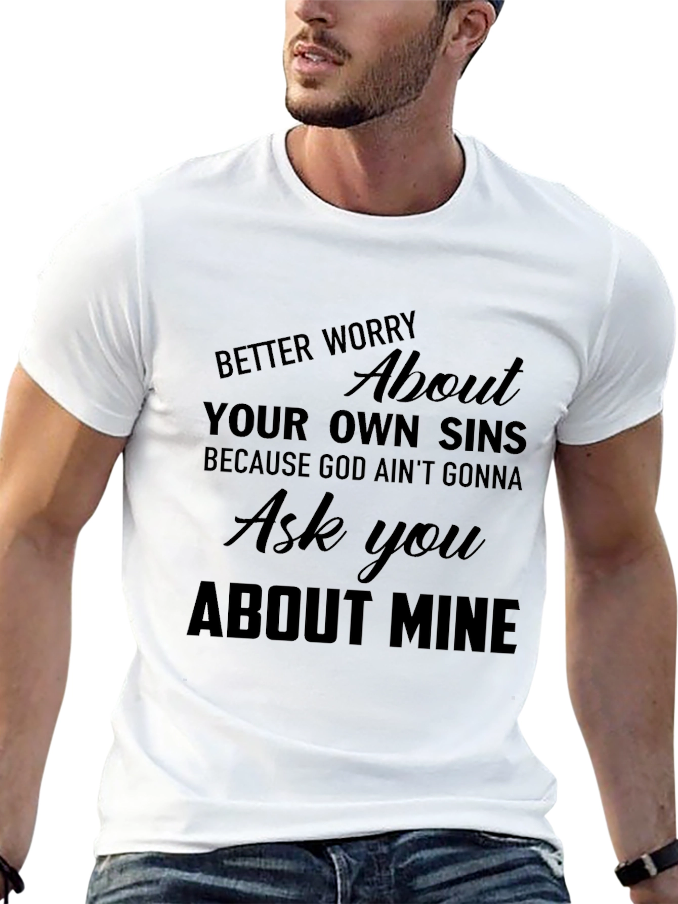 Black Men's Graphic Tee: Worry About Your Own Sins view 13